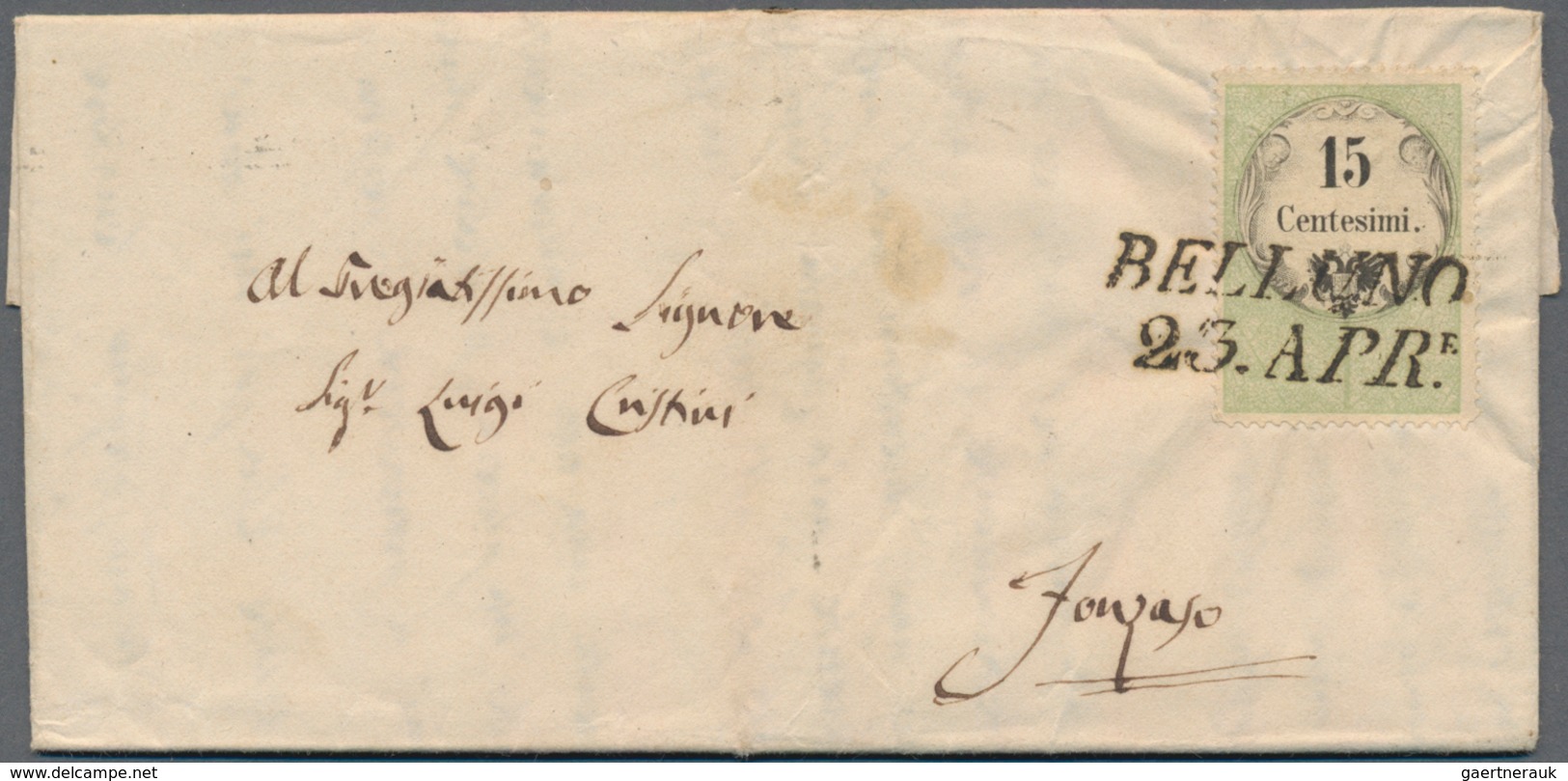 Österreich - Lombardei Und Venetien - Stempelmarken: 1856, 15 Cmi Grün/schwarz, Einzelfrankatur Auf - Lombardo-Venetien