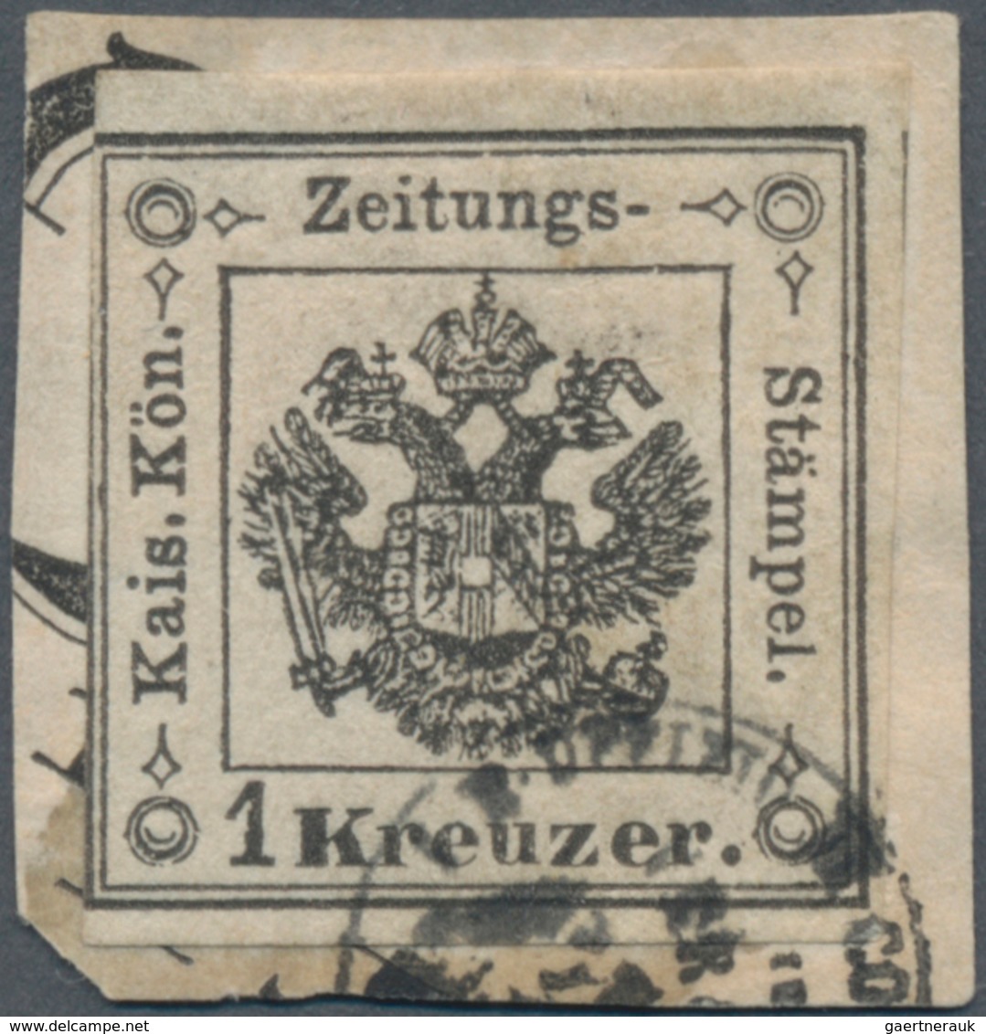 Österreich - Lombardei Und Venetien - Zeitungsstempelmarken: 1858, 1 Kreuzer Schwarz Auf Kleinem Bri - Lombardije-Venetië