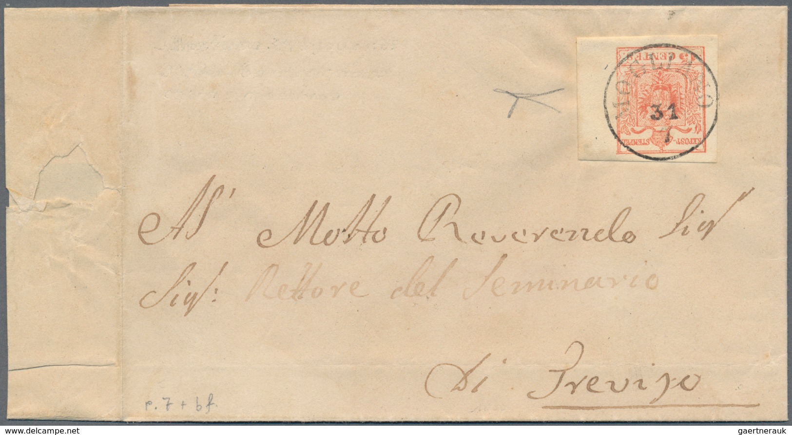 Österreich - Lombardei Und Venetien - Stempel: 1850: 15 Centes, Breitrandig Mit Rechtem Bogenrand, E - Lombardo-Venetien