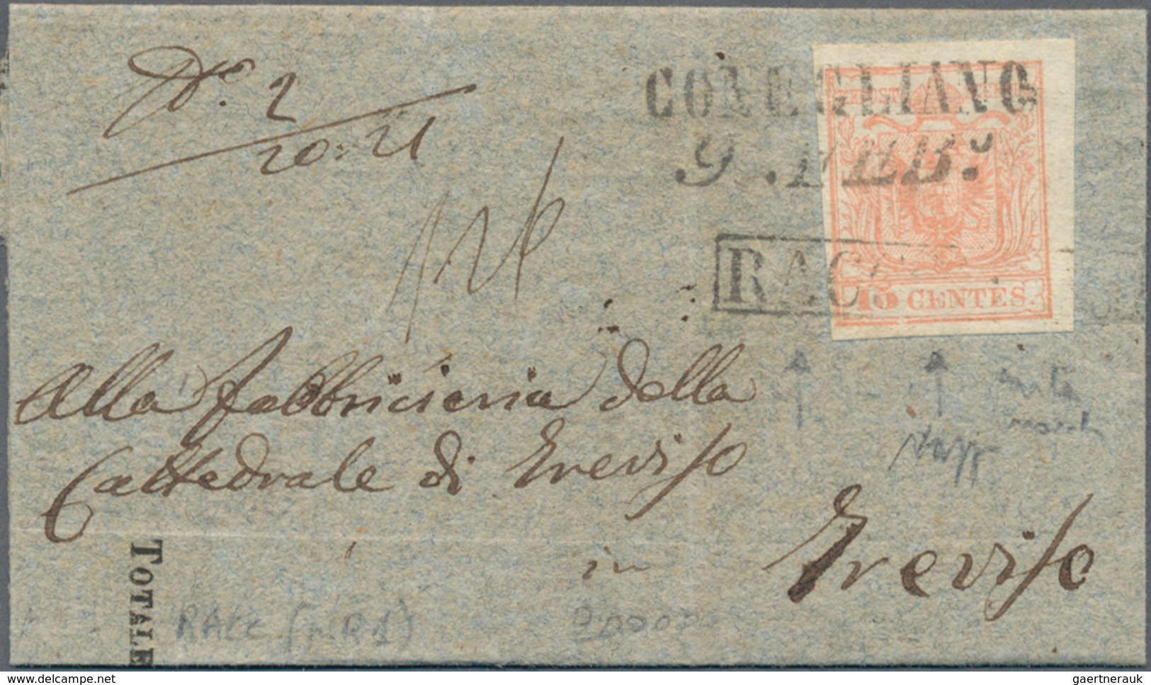 Österreich - Lombardei Und Venetien - Stempel: 1857. Rare Frammed "RACOMMANDATA" (Sassone "R1") On L - Lombardije-Venetië