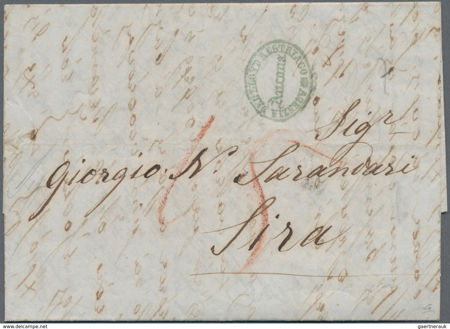 Österreichische Post In Der Levante: 1855/1856, Two Lettersheets From Ancona To Githion Via Patras ( - Oostenrijkse Levant