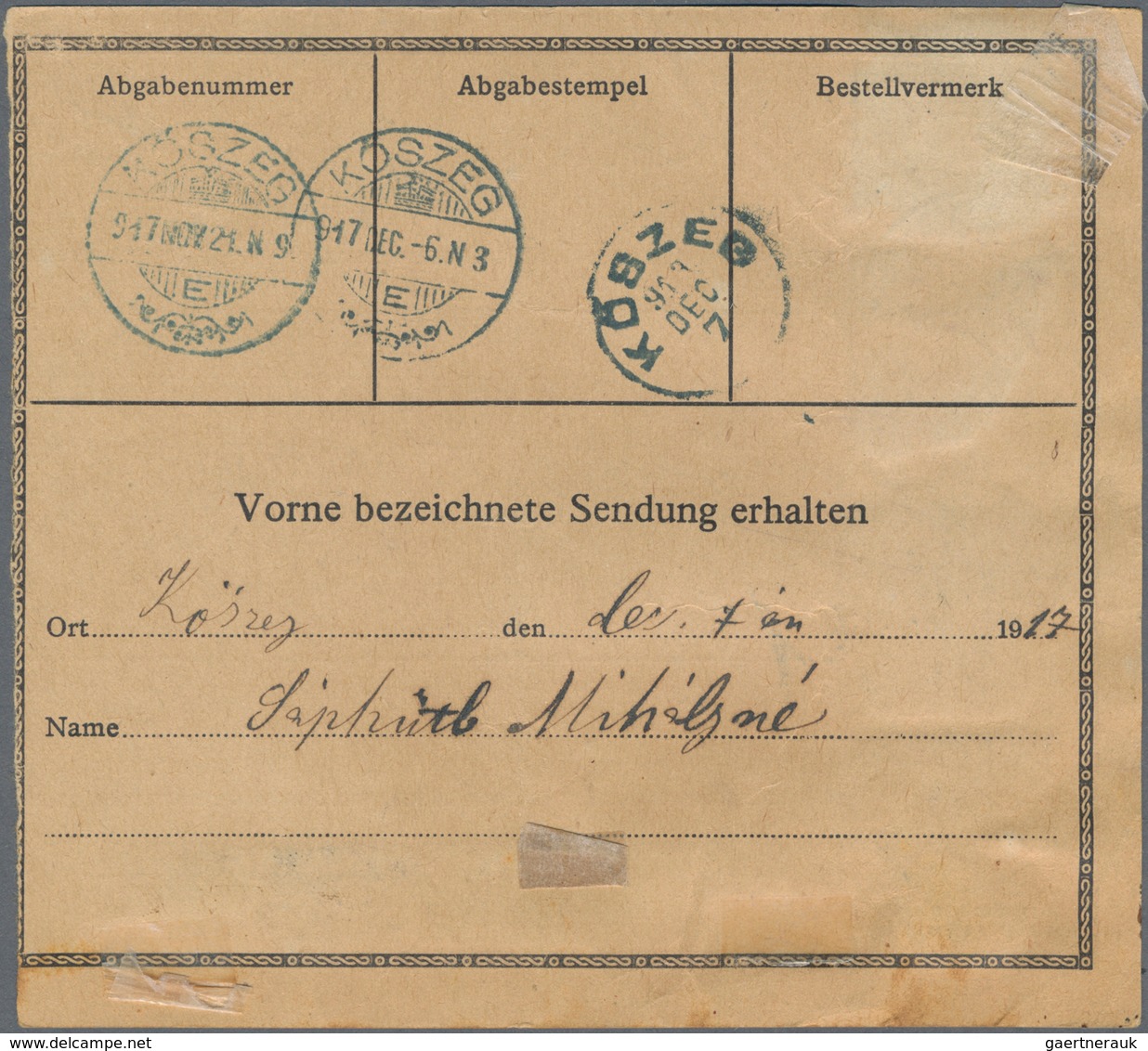 Österreichisch-Ungarische Feldpost - Allgemeine Ausgabe: 1917, 10 H, 30 H U. 2 X 80 H Als MiF Auf Fe - Other & Unclassified