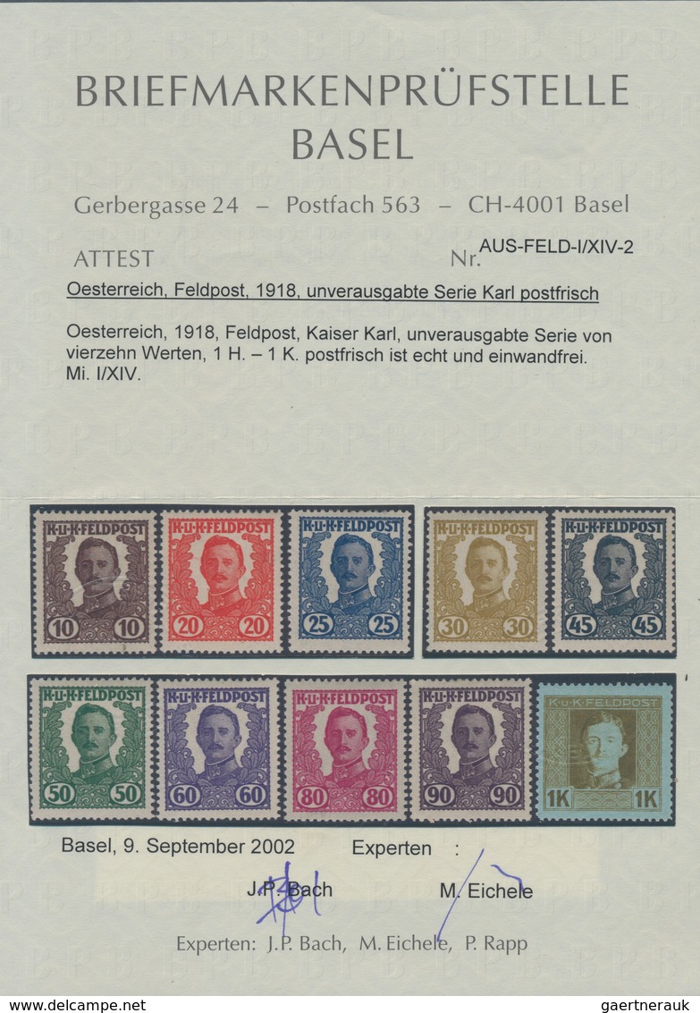 Österreichisch-Ungarische Feldpost - Allgemeine Ausgabe: 1918, 1 H Grün Bis 1 K Oliv Auf Grünlich Kp - Sonstige & Ohne Zuordnung