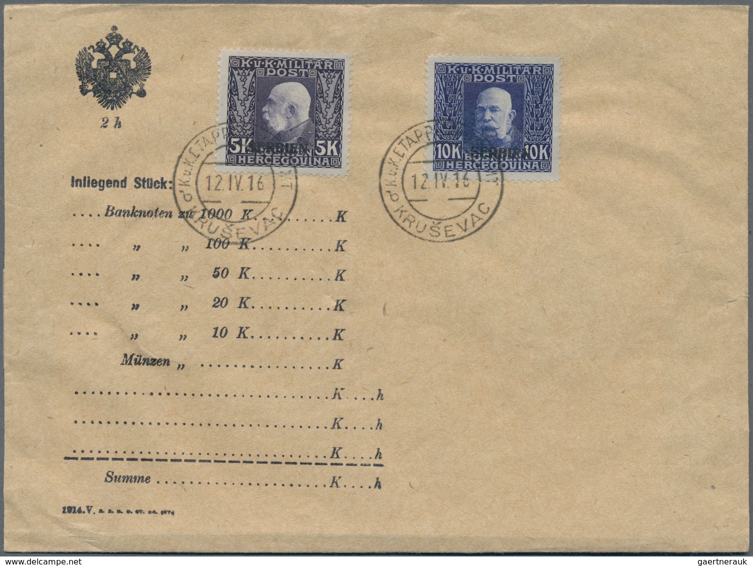 Österreichisch-Ungarische Feldpost - Serbien: 1914/1916, Aufdruck-Ausgabe, 1 H.-10 Kr., Komplette Se - Other & Unclassified