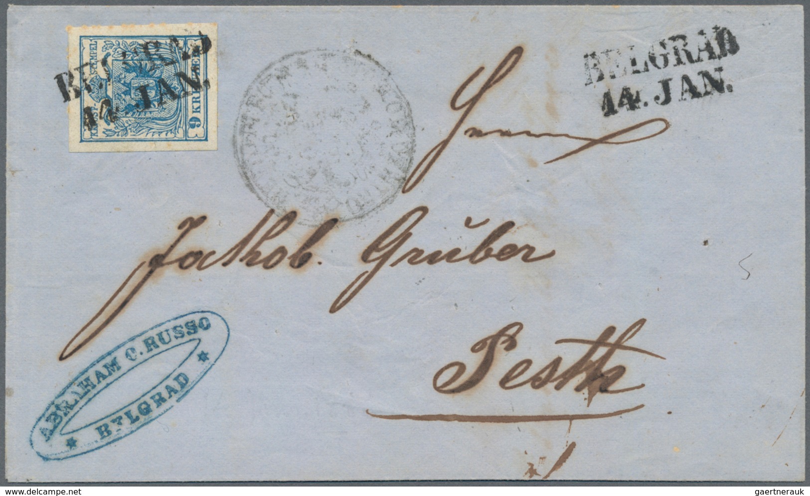 Österreich - Verwendung In Serbien: 1856, 9 Kr. Blau, Farbfrisch Und Allseits Breitrandig, Auf Brief - Other & Unclassified
