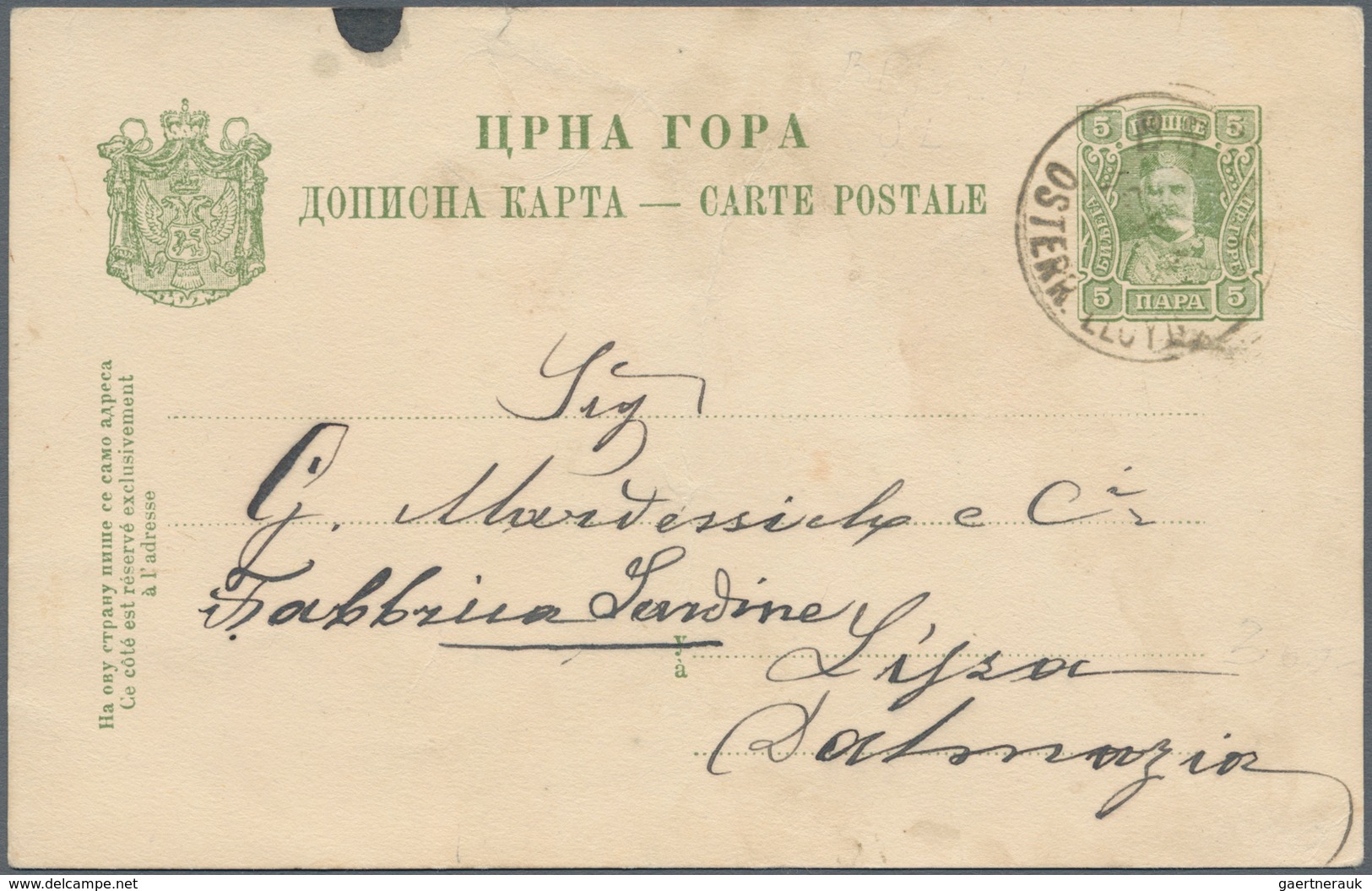 Österreich - Schiffspost: 1910, Montenegro, 5 P Olivgrün Ganzsachenkarte Mit Stempel BRIONI / ÖSTERR - Andere & Zonder Classificatie