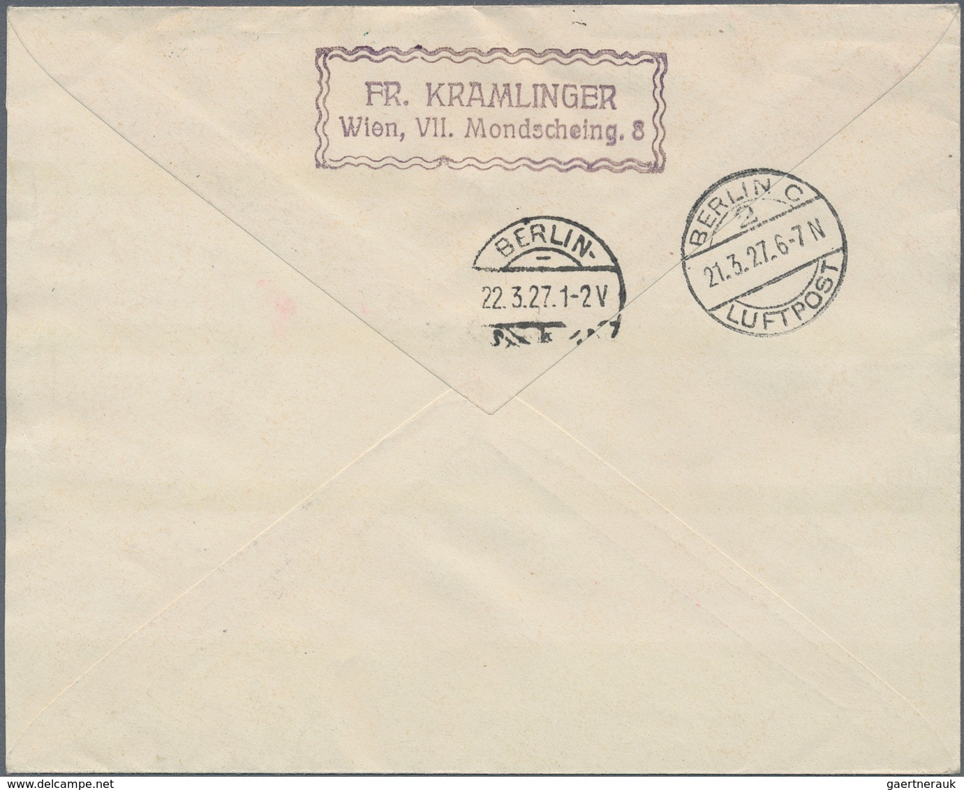 Österreich - Flugpost: 1927 (19.3.), R-Flugpostbrief Von Wien Nach Berlin Frankiert Mit 15 Gr. Krani - Other & Unclassified