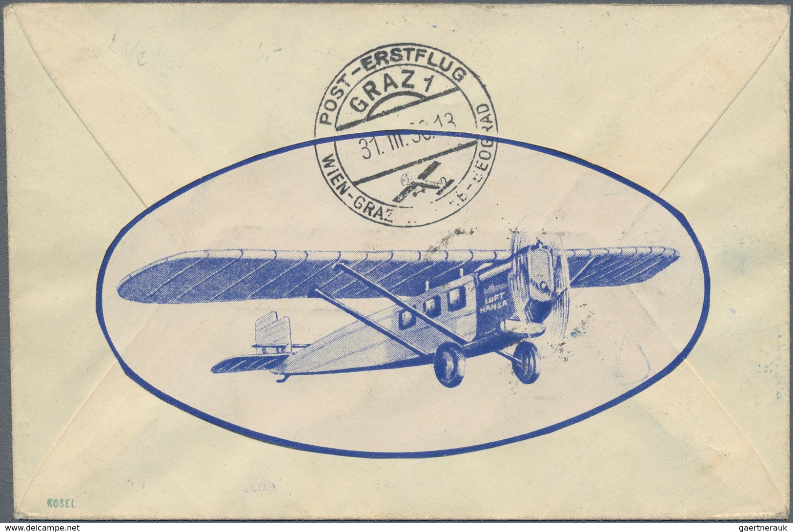 Österreich - Flugpost: 1930 (31.3.), Erstflugbrief Beograd-Zagreb-Graz-Wien Mit Jugosl. Frankatur Vo - Other & Unclassified