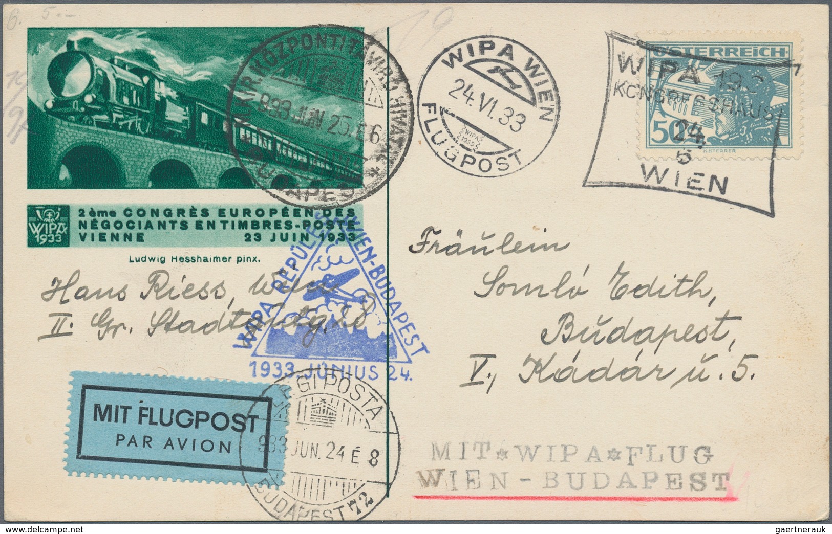 Österreich - Flugpost: 1933 (24.6.), WIPA-Karte Mit Einzelfrankatur 50 Gr. Pilotenkopf Mit So.-Stpl. - Sonstige & Ohne Zuordnung