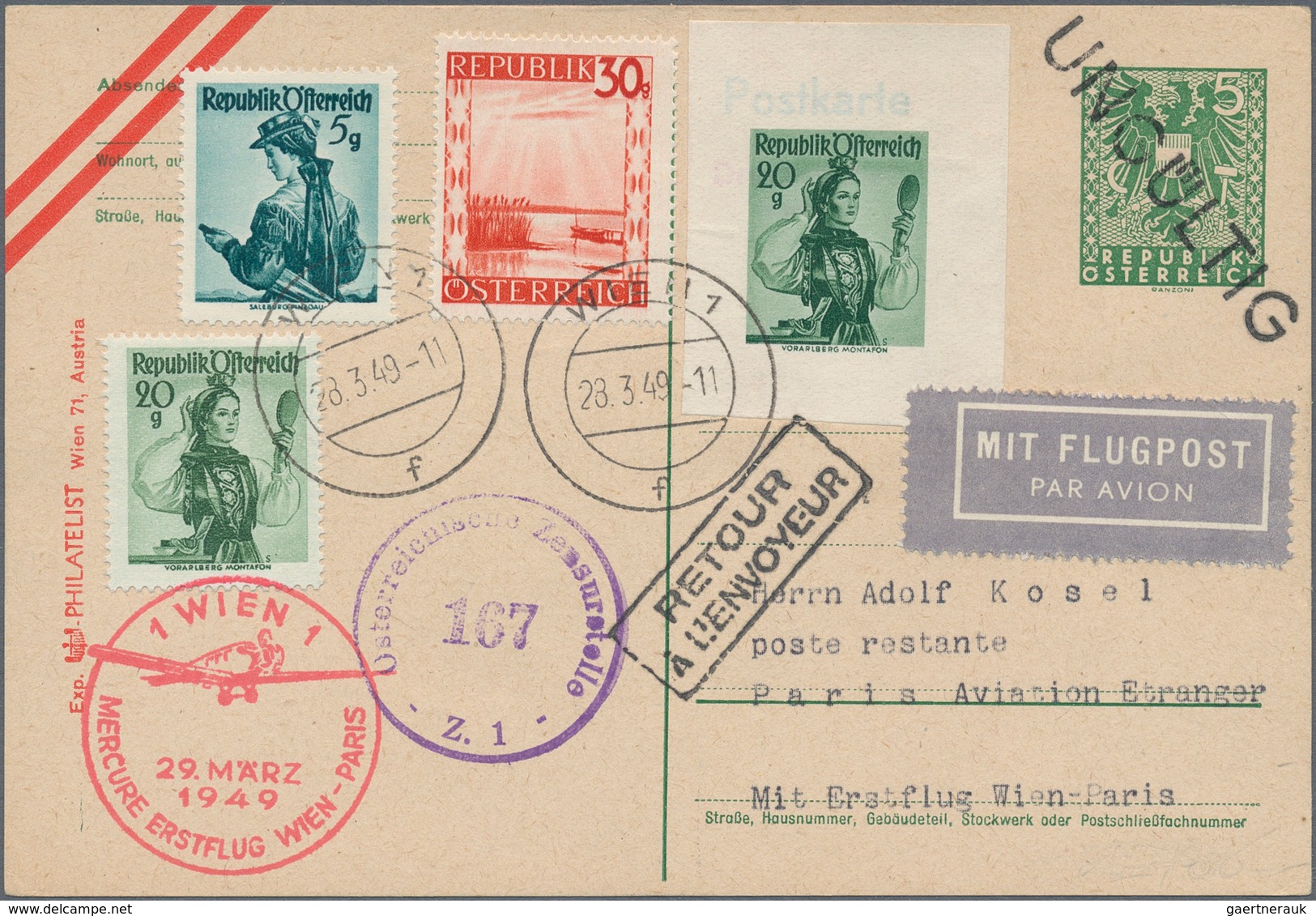 Österreich - Flugpost: 1949 (28.3.), Postkarte 5 Gr. Wappen Mit Handstpl. 'UNGÜLTIG' Als Postkartenf - Other & Unclassified