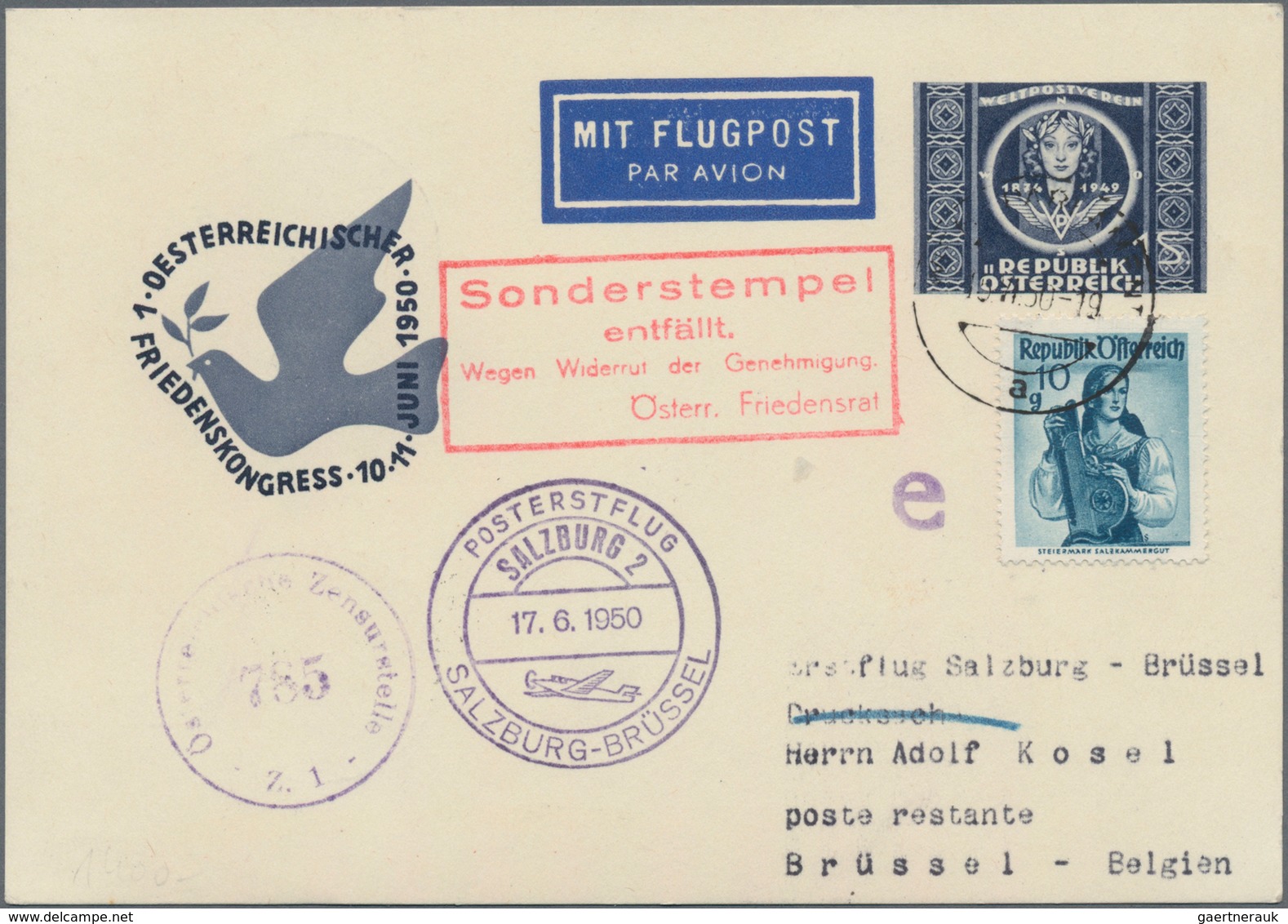 Österreich - Flugpost: 1950 (16.6.), UPU Privatpostkarte 1 S. Mit Zudruck 'Mit Flugpost / 1. Oesterr - Andere & Zonder Classificatie