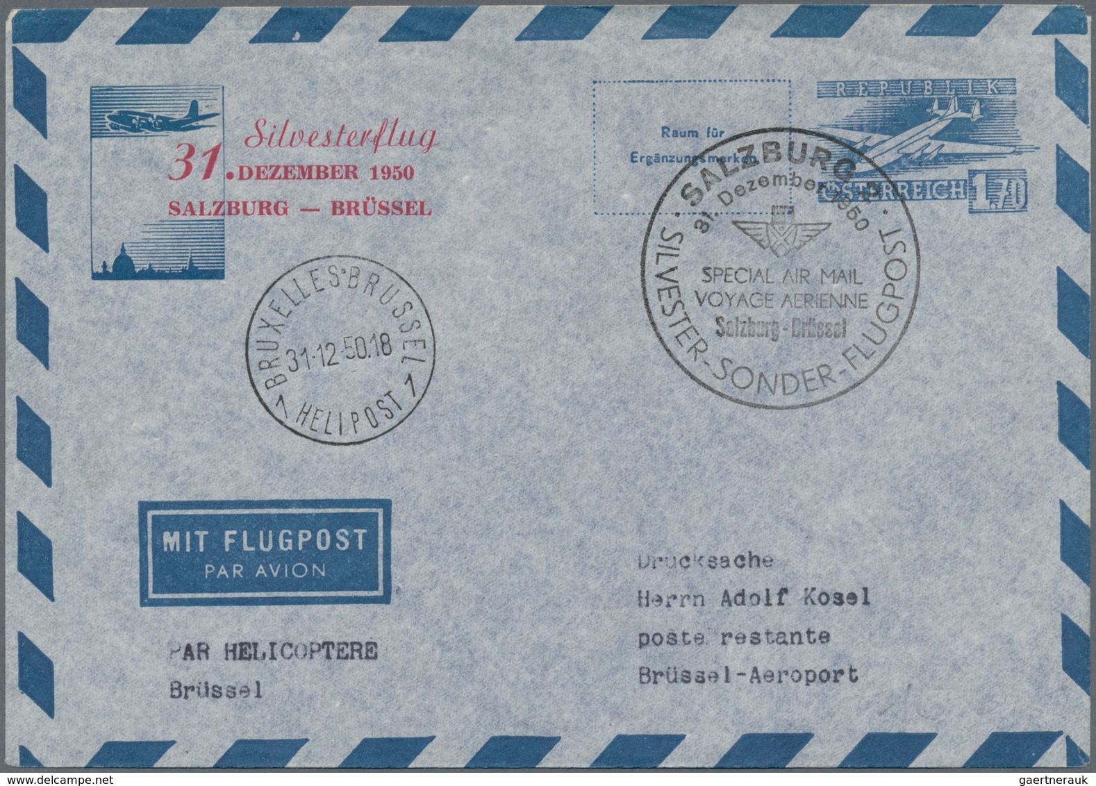 Österreich - Flugpost: 1950 (31.12.), Luftpost-Umschlag 1,70 S. Flugzeug Mit Rotem Zudruck 'Silveste - Andere & Zonder Classificatie
