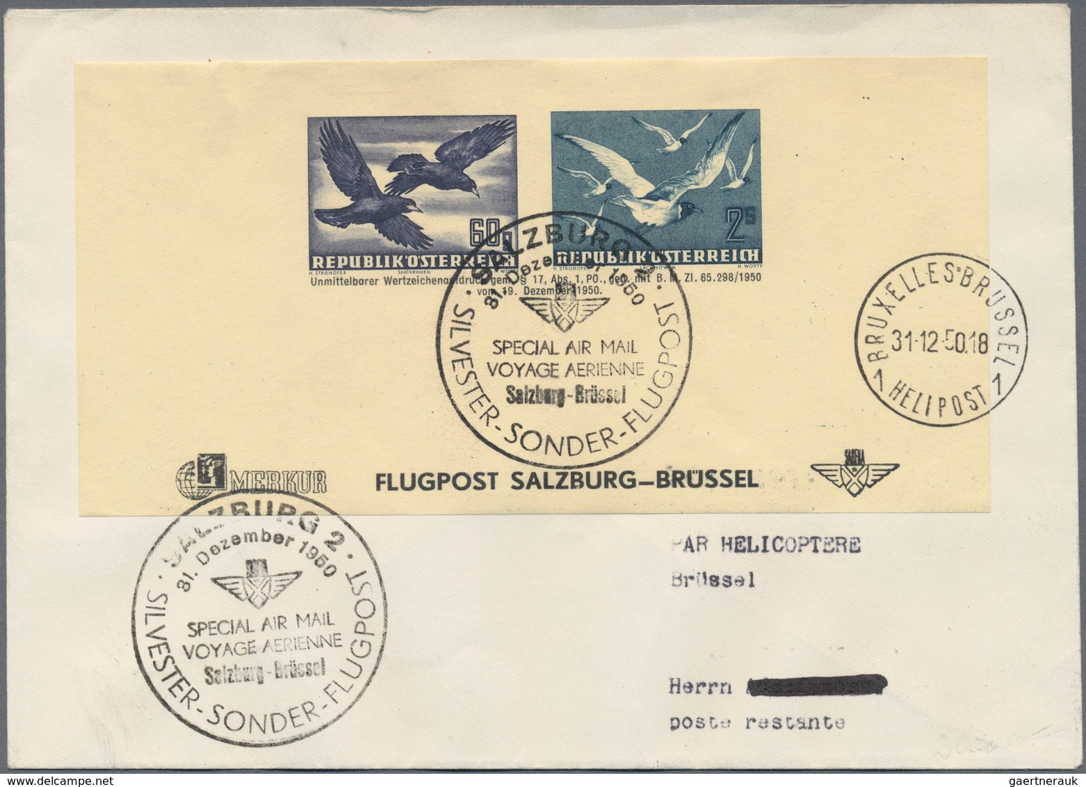 Österreich - Flugpost: 1950 (31.12.), Flugpost-Adresszettel Vögel 60 Gr. + 2 S. Mit Zudruck Für Die - Other & Unclassified