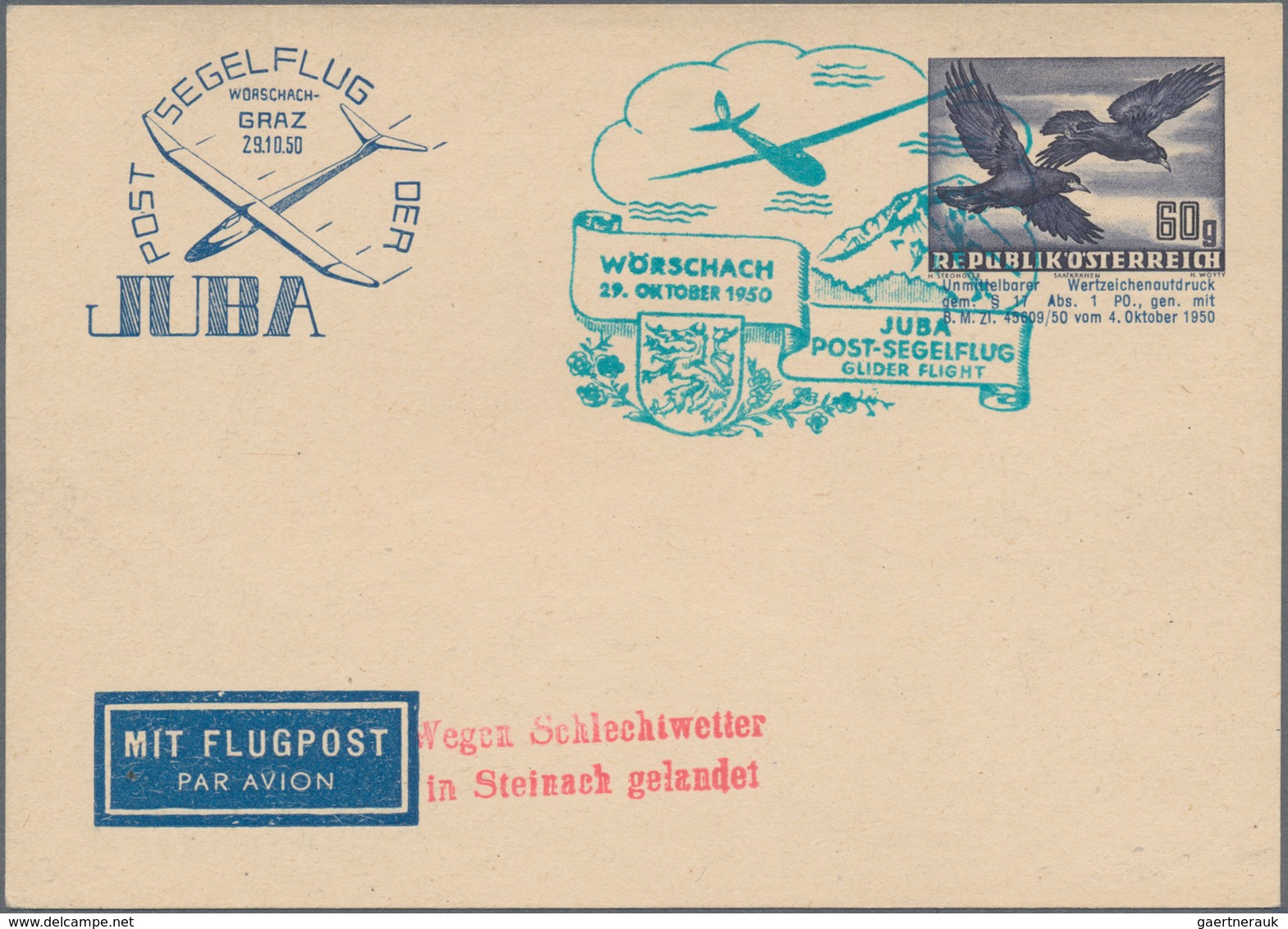 Österreich - Flugpost: 1950 (29.10.), Privat-Postkarte Mit Wertstempel Vögel 60 Gr. Mit Zudruck 'Pos - Andere & Zonder Classificatie