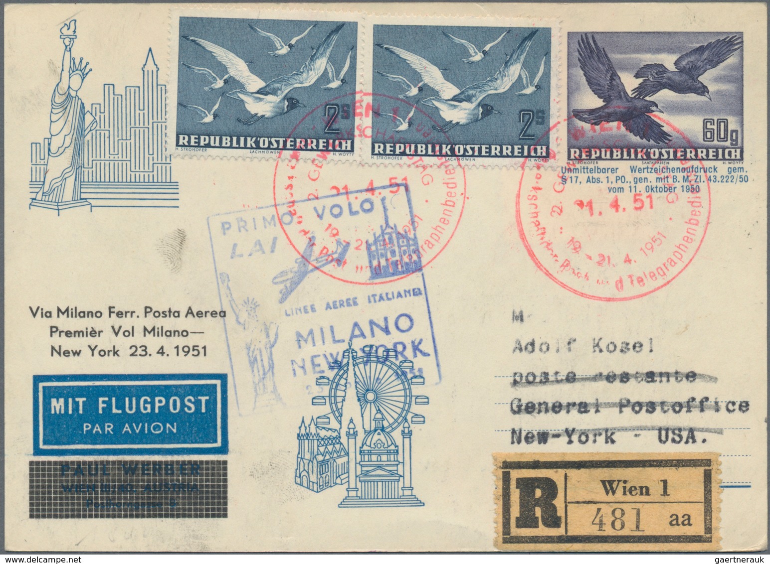 Österreich - Flugpost: 1951 (21.4.), Privat-Postkarte Mit Wertstempel Vögel 60 Gr. Zufrankiert Mit 2 - Andere & Zonder Classificatie