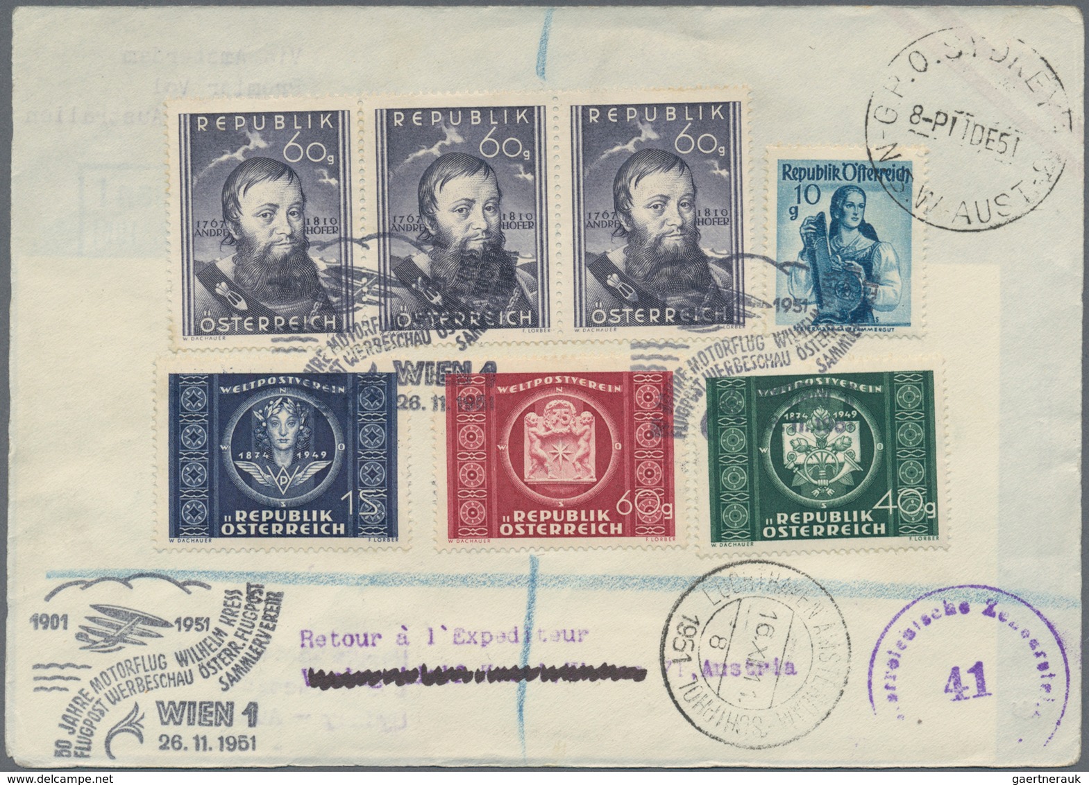 Österreich - Flugpost: 1951 (26.11.), UPU-Adresszettel (Type Y) Mit Rs. Bunter Zusatzfrankatur Als E - Andere & Zonder Classificatie