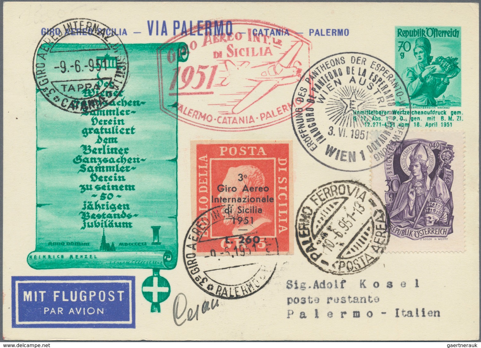 Österreich - Flugpost: 1951 (3.6.), Privat-Postkarte Trachten 70 Gr. Mit 30 Gr. + 10 Gr. (rückseitig - Other & Unclassified