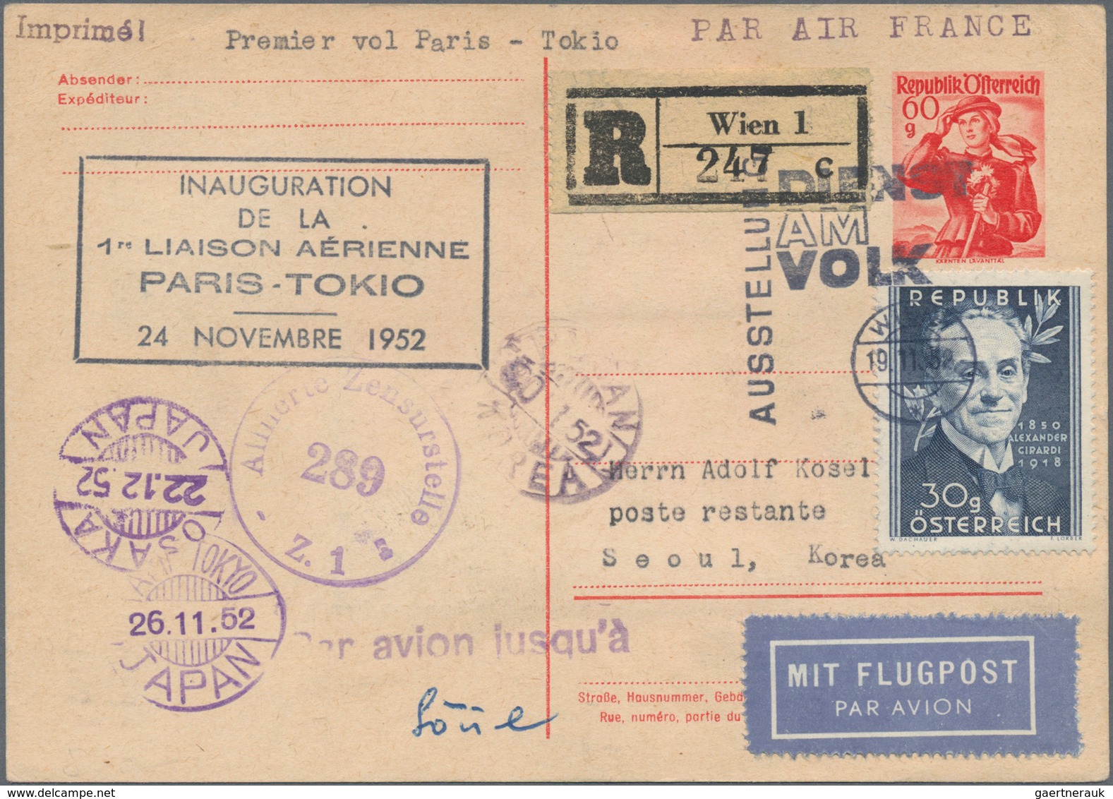 Österreich - Flugpost: 1952 (19.11.), Korrespondenzkarte Trachten 60 Gr. Ziegelrot Mit Beidseitiger - Sonstige & Ohne Zuordnung