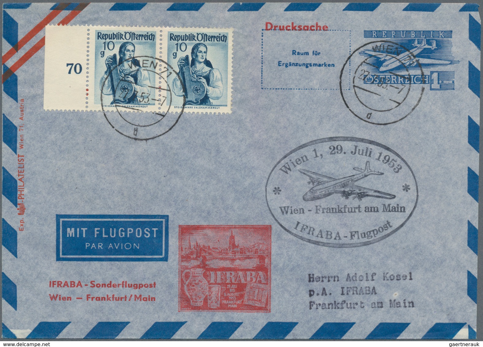 Österreich - Flugpost: 1953 (27.7.), Luftpost-Umschlag 1 S. Flugzeug Mit Rotem Zudruck 'IFRABA-Sonde - Other & Unclassified