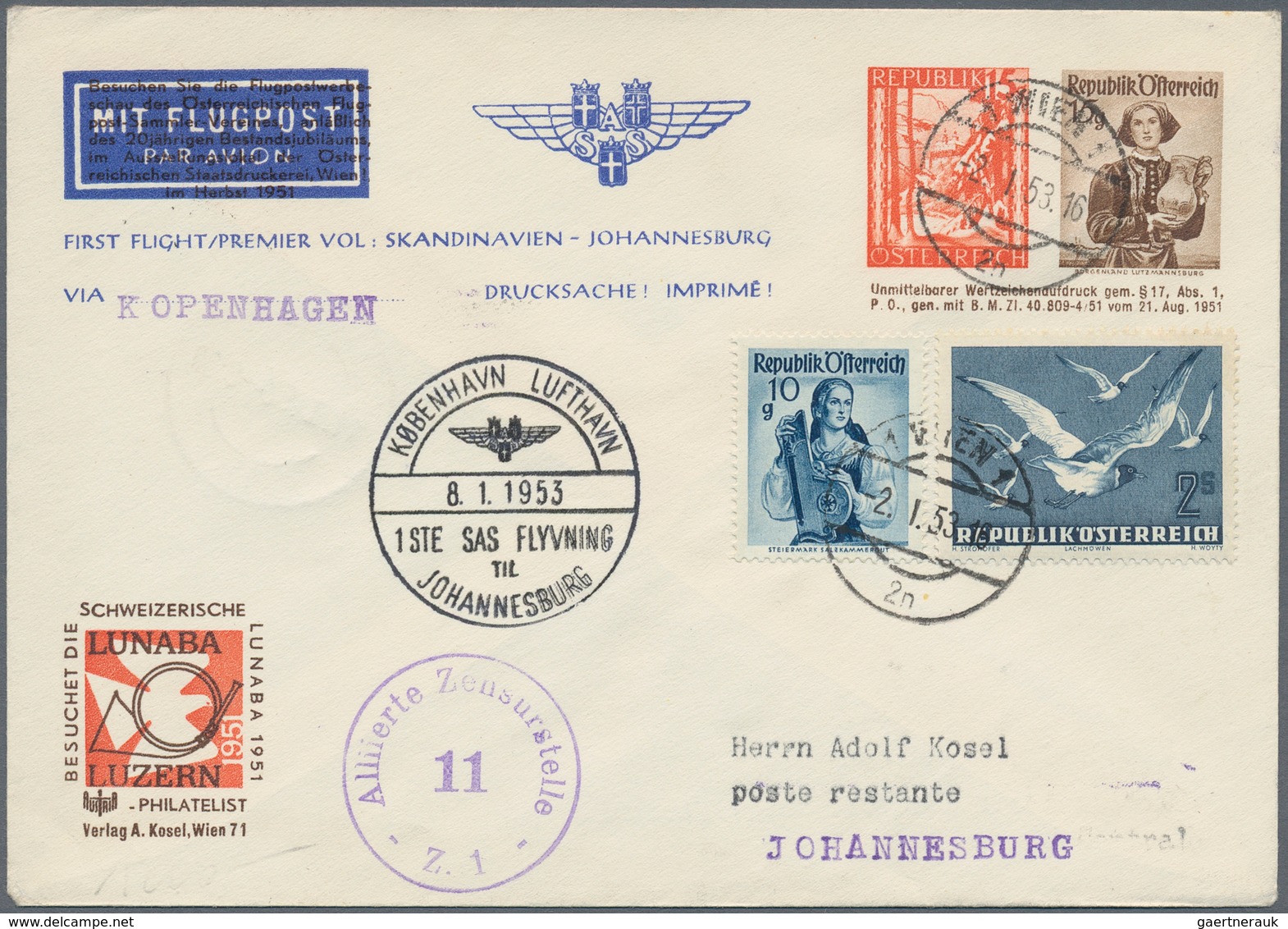 Österreich - Flugpost: 1953 (2.1.), Privat-GS-Umschlag Mit Zwei Wertstempeln 15 Gr. Landschaft + 15 - Other & Unclassified