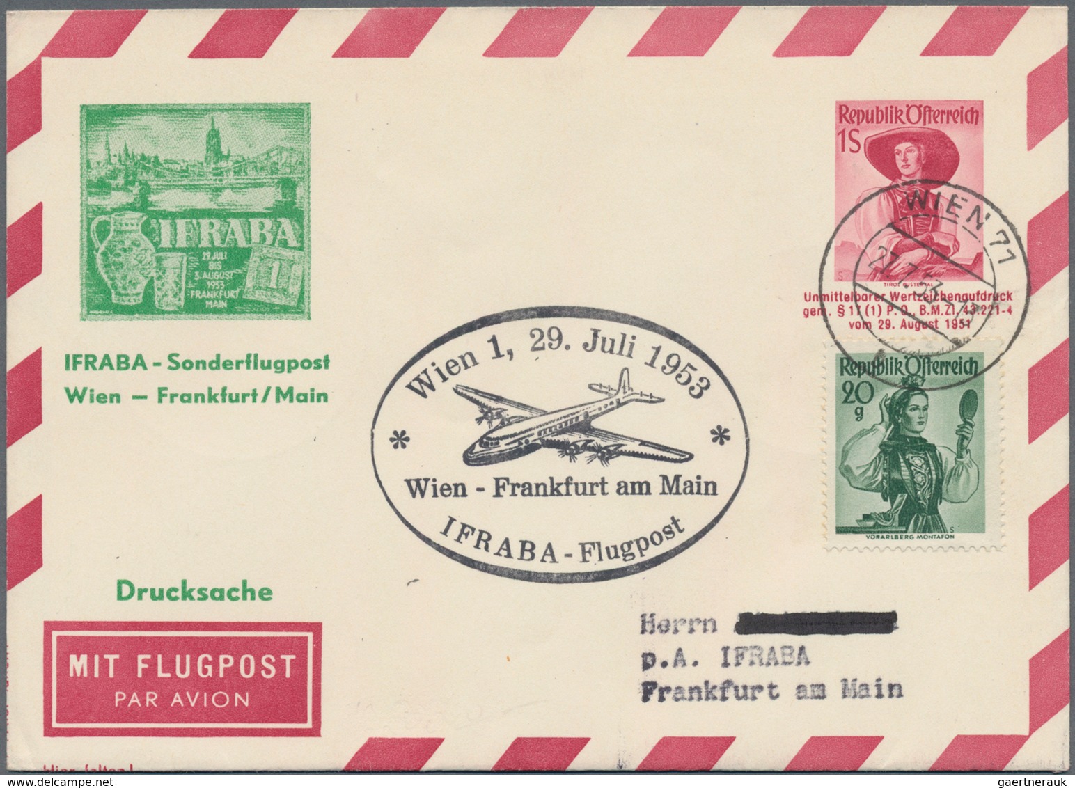 Österreich - Flugpost: 1953 (27.7.), Privat-Luftpost-Faltbrief Trachten 1 S. Rot Mit Zudruck 'IFRABA - Andere & Zonder Classificatie