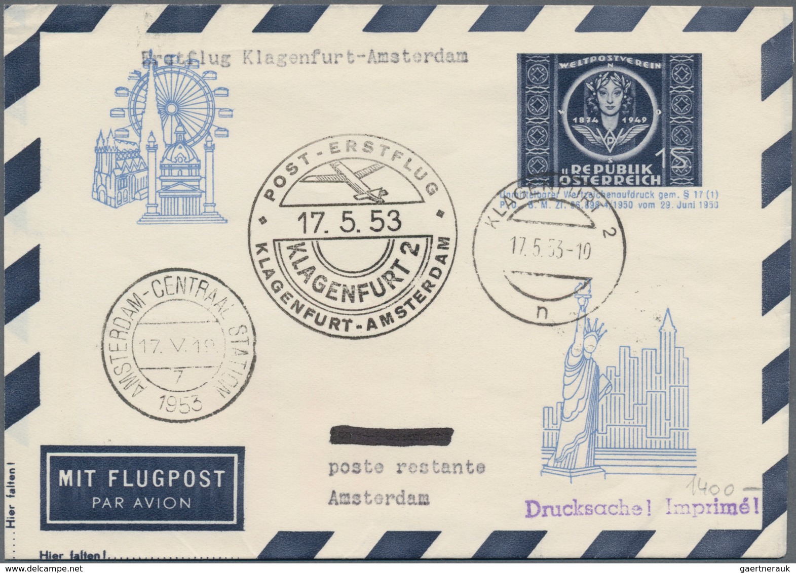 Österreich - Flugpost: 1953 (17.5.), UPU Luftpost-Faltbrief 1 S. Mit Zudruck Und Rs. Zusatzfrankatur - Andere & Zonder Classificatie