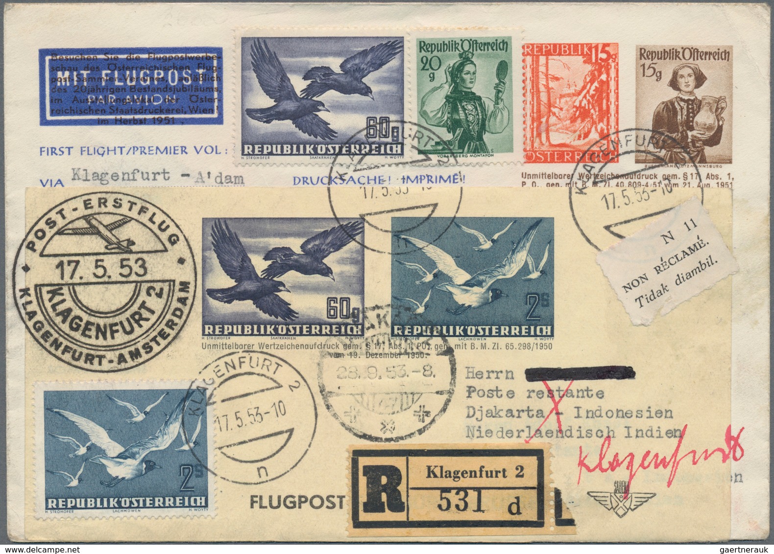 Österreich - Flugpost: 1953 (17.5.), Privat-GS-Umschlag Mit Zwei Wertstempeln Landschaft 15 Gr. + Tr - Andere & Zonder Classificatie