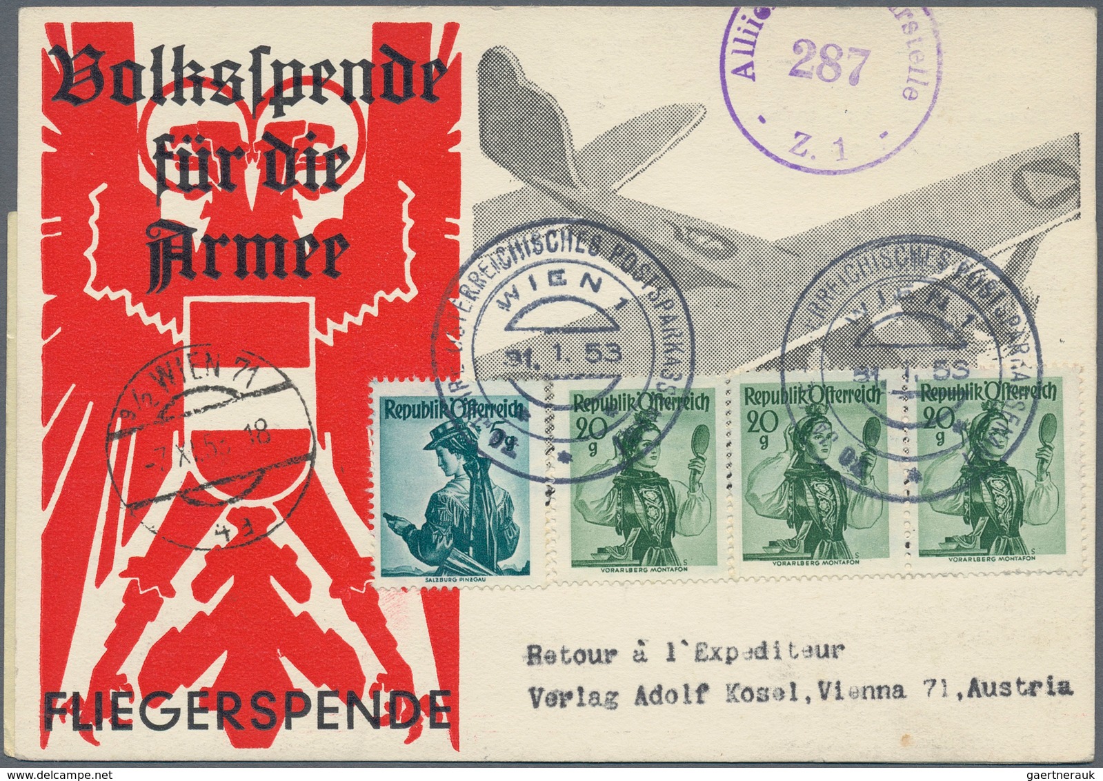 Österreich - Flugpost: 1953 (31.1.), Flugpost-Adresszettel Vögel 60 Gr. + 2 S. Mit Setzfehler (Wer"r - Andere & Zonder Classificatie