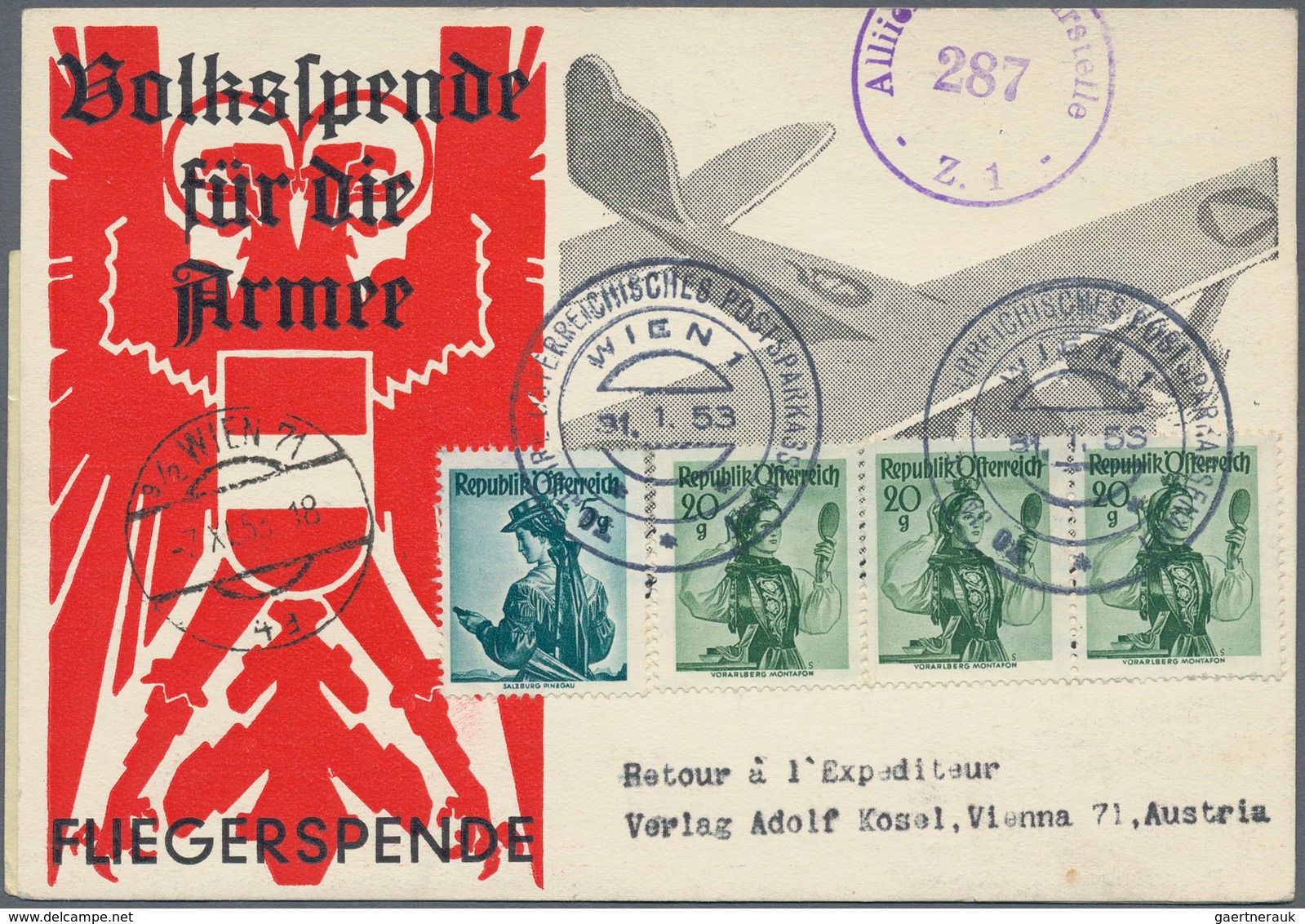 Österreich - Flugpost: 1953 (31.1.), Flugpost-Adresszettel Vögel 60 Gr. + 2 S. Mit Setzfehler (Wer"r - Other & Unclassified