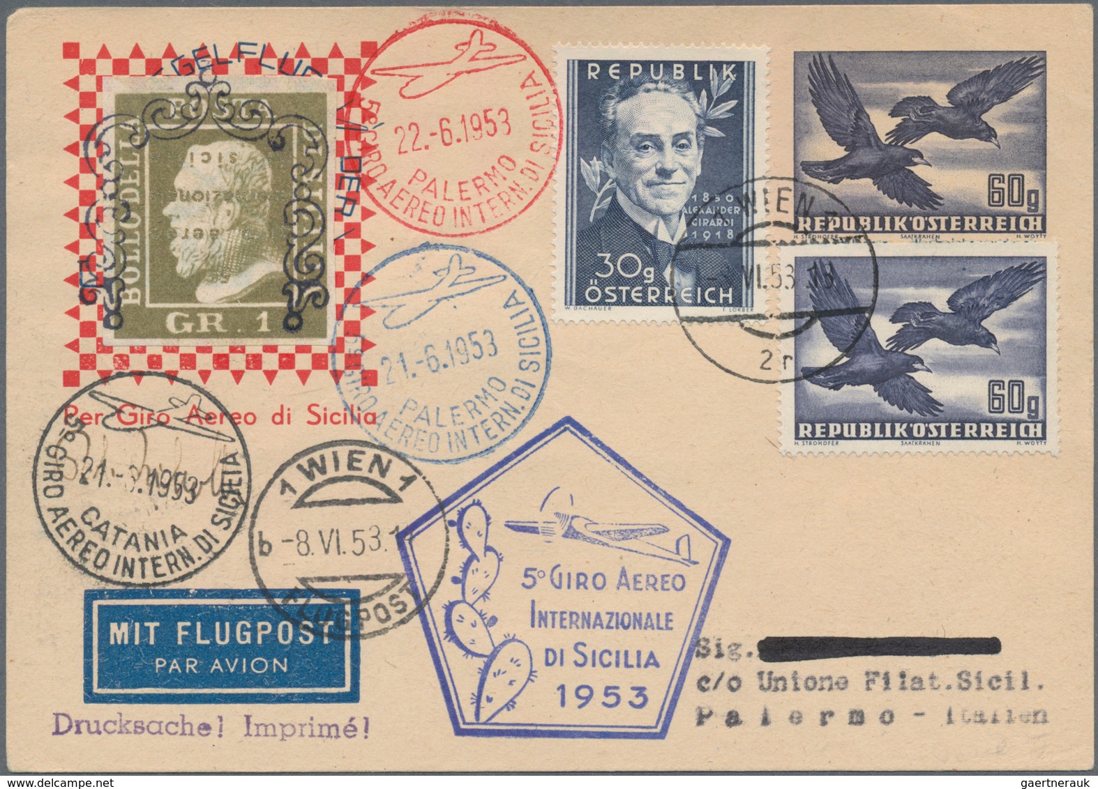 Österreich - Flugpost: 1953 (3.6.), Privat-Postkarte Mit Wertstempel Vögel 60 Gr. Zufrankiert Mit 60 - Andere & Zonder Classificatie