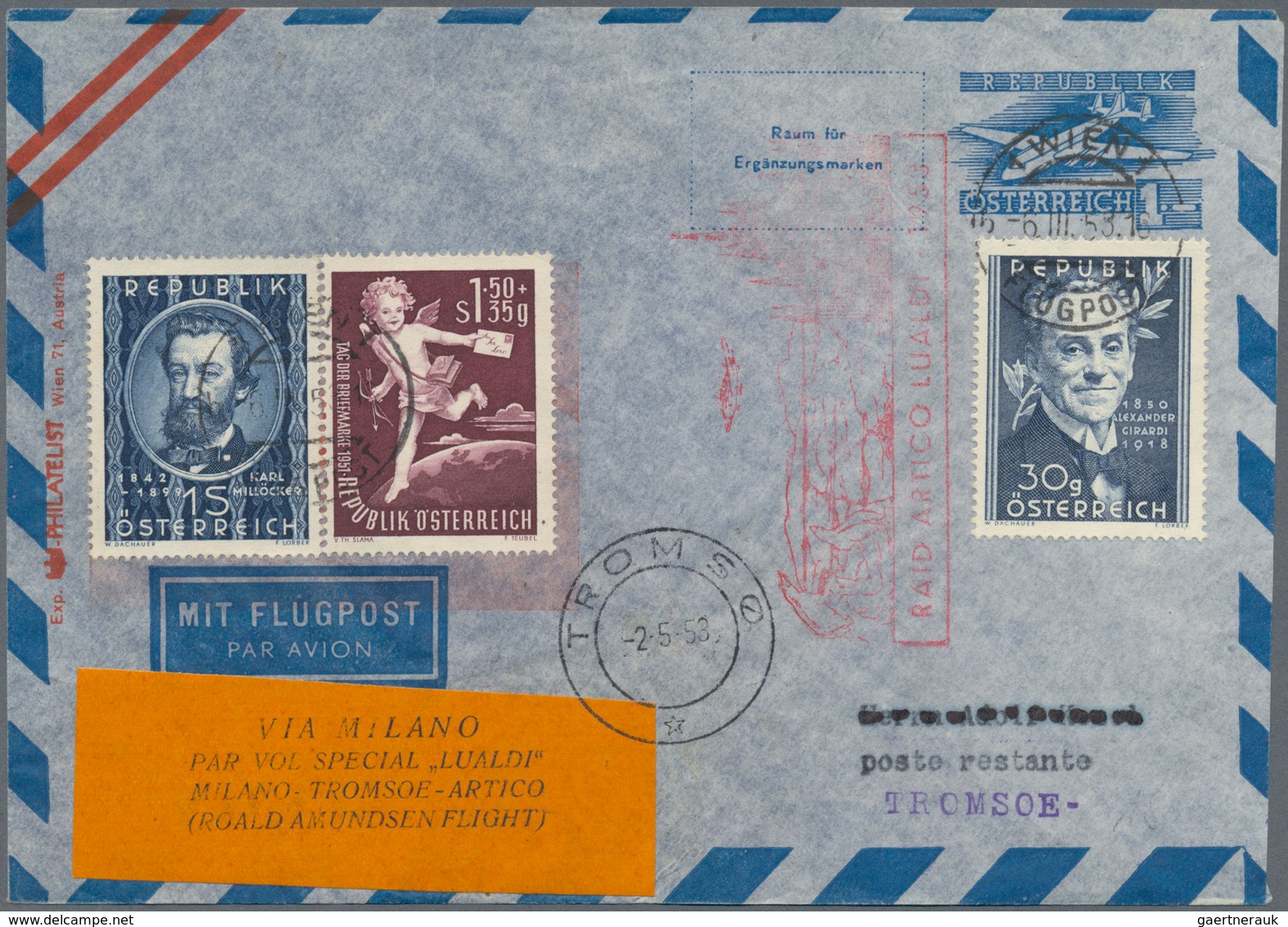 Österreich - Flugpost: 1953 (6.3.), Luftpost-Umschlag 1 S. Flugzeug Mit Rotem Zudruck Sowie Drei Ver - Andere & Zonder Classificatie