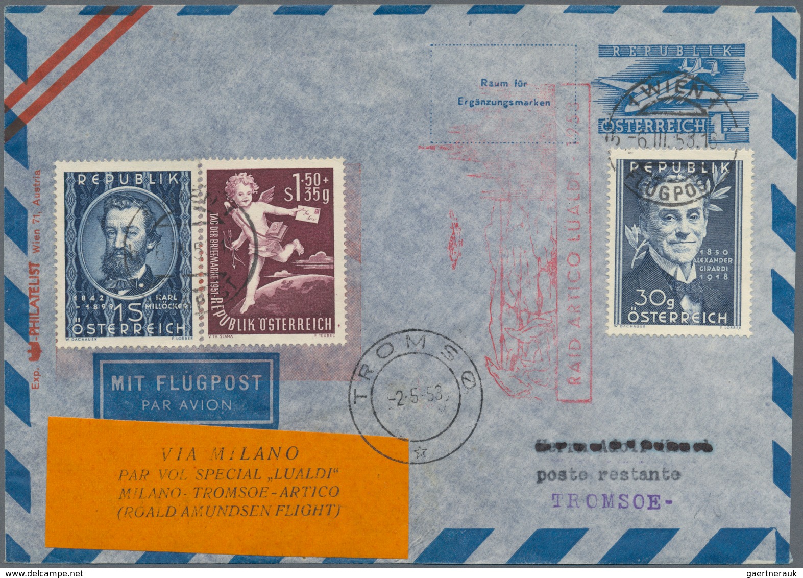 Österreich - Flugpost: 1953 (6.3.), Luftpost-Umschlag 1 S. Flugzeug Mit Rotem Zudruck Sowie Drei Ver - Other & Unclassified