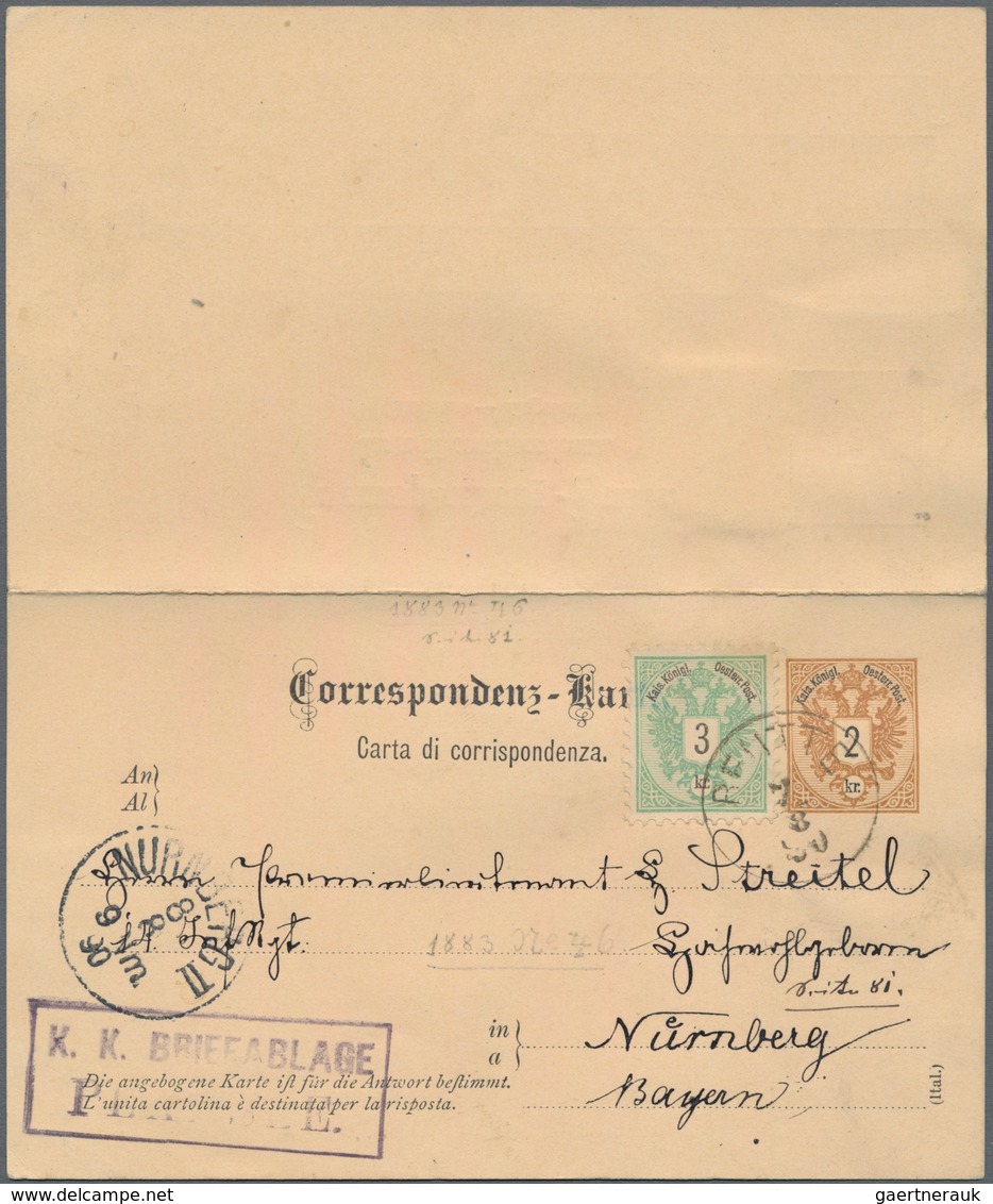Österreich - Ganzsachen: 1883, 2 Kr Braun/schwarz Ganzsachen-Doppelkarte Mit Zusatzfrankatur 3 Kr Ma - Andere & Zonder Classificatie