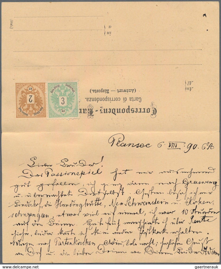 Österreich - Ganzsachen: 1883, 2 Kr Braun/schwarz Ganzsachen-Doppelkarte Mit Zusatzfrankatur 3 Kr Ma - Andere & Zonder Classificatie