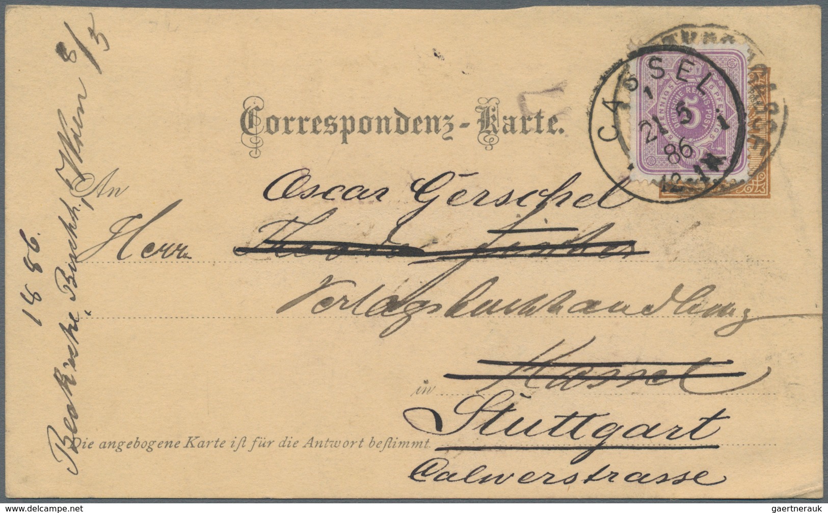 Österreich - Ganzsachen: 1886 Ganzsachenkarte (Frageteil) Von Wien Nach Kassel Mit Weiterfranco 5 Pf - Other & Unclassified