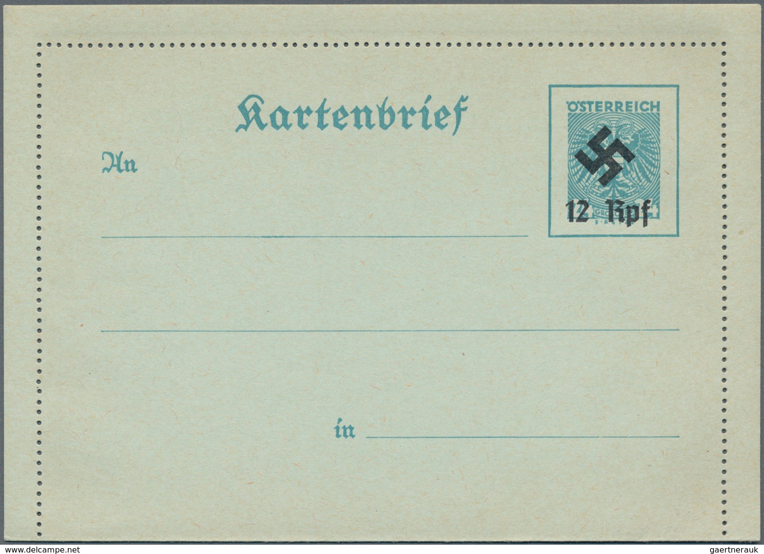 Österreich - Ganzsachen: 1938, Kartenbrief Doppeladler 24 Gr. Blaugrün Mit Aufdruck Eines Hakenkreuz - Autres & Non Classés