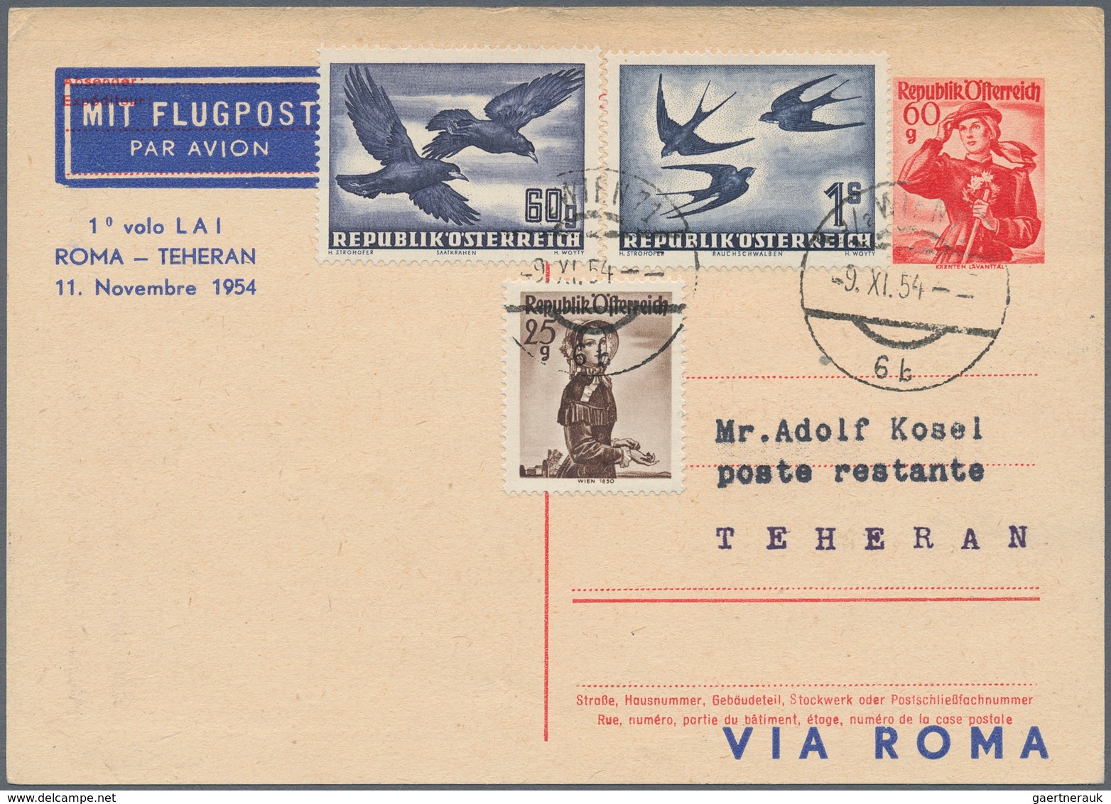 Österreich - Ganzsachen: 1954 (9.9.), Postkarte Trachten 60 Gr. Mit Zudruck 'Mit Flugpost / Par Avio - Sonstige & Ohne Zuordnung