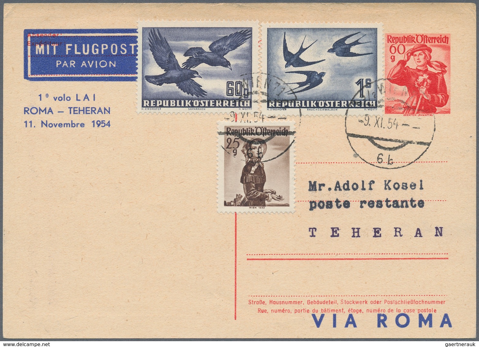 Österreich - Ganzsachen: 1954 (9.9.), Postkarte Trachten 60 Gr. Mit Zudruck 'Mit Flugpost / Par Avio - Other & Unclassified