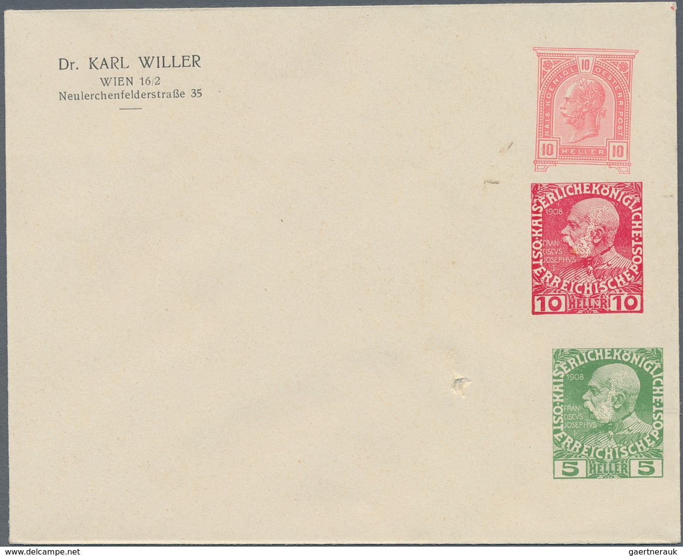 Österreich - Privatganzsachen: 1908 (ca.), Amtlicher GS-Umschlag Mit Wertstempel Franz Joseph 10 H. - Sonstige & Ohne Zuordnung