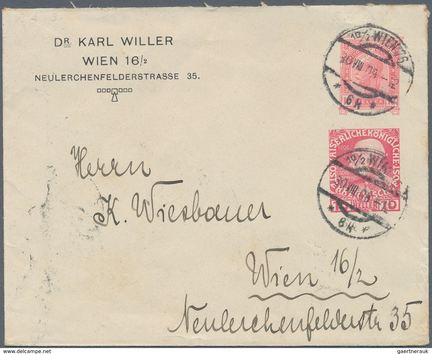 Österreich - Privatganzsachen: 1909/1912, Drei Amtliche GS-Umschläge Mit Wertstempel Franz Joseph 10 - Sonstige & Ohne Zuordnung