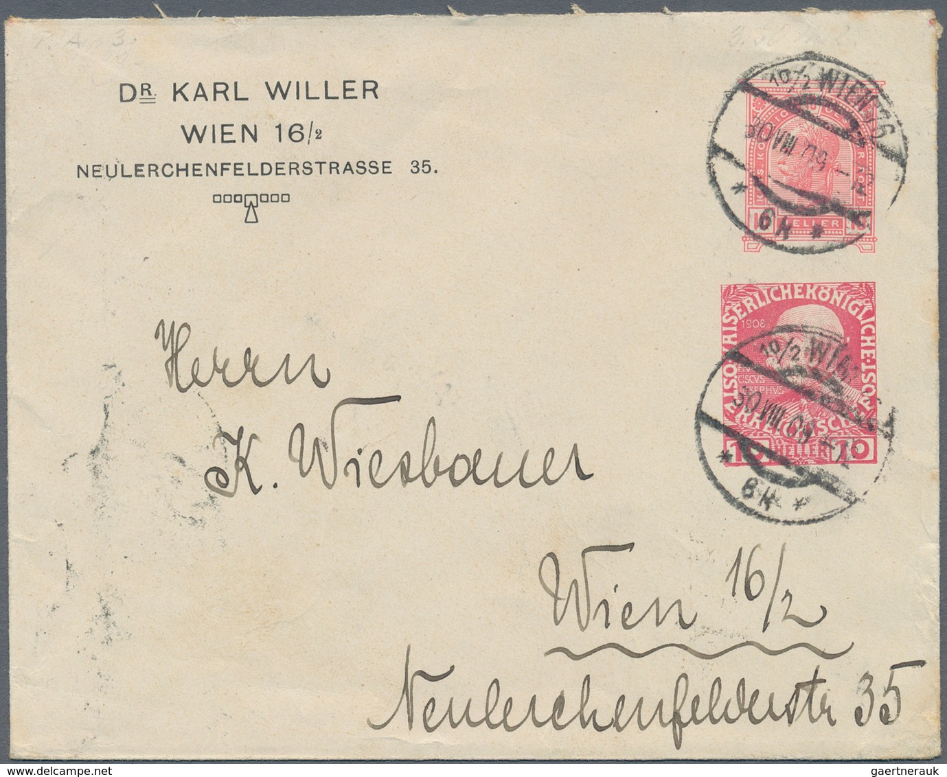 Österreich - Privatganzsachen: 1909/1912, Drei Amtliche GS-Umschläge Mit Wertstempel Franz Joseph 10 - Other & Unclassified