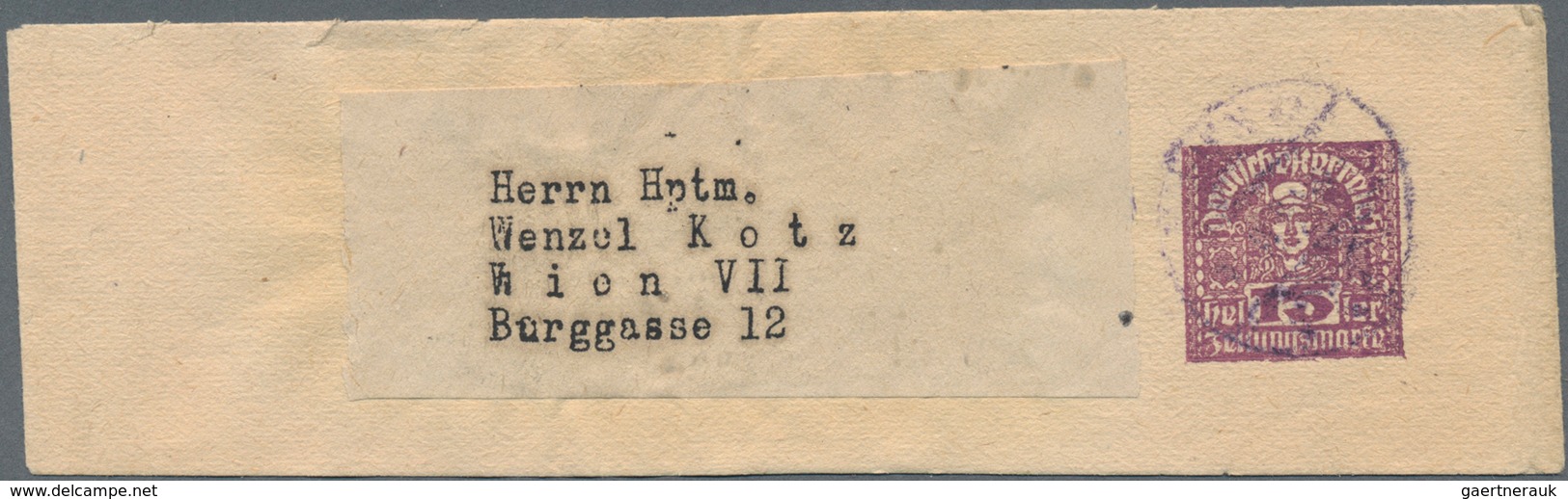 Österreich - Privatganzsachen: 1920/1921, Drei Verschiedene Streifbänder Mit Wertstempel 'Merkurkopf - Sonstige & Ohne Zuordnung