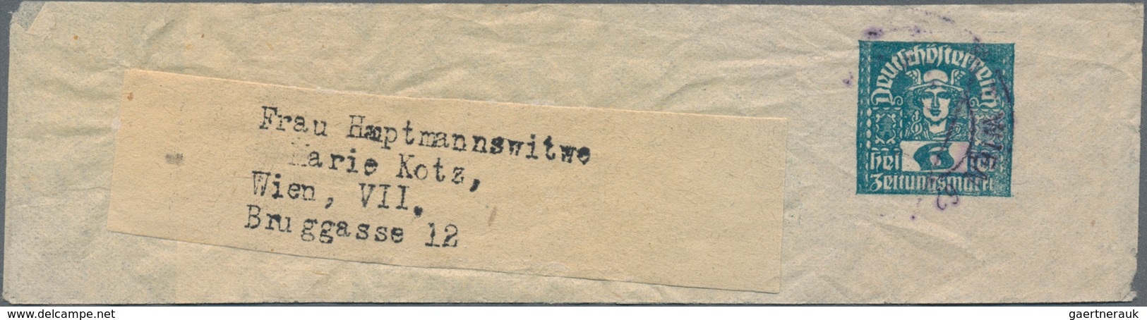 Österreich - Privatganzsachen: 1920/1921, Drei Verschiedene Streifbänder Mit Wertstempel 'Merkurkopf - Sonstige & Ohne Zuordnung