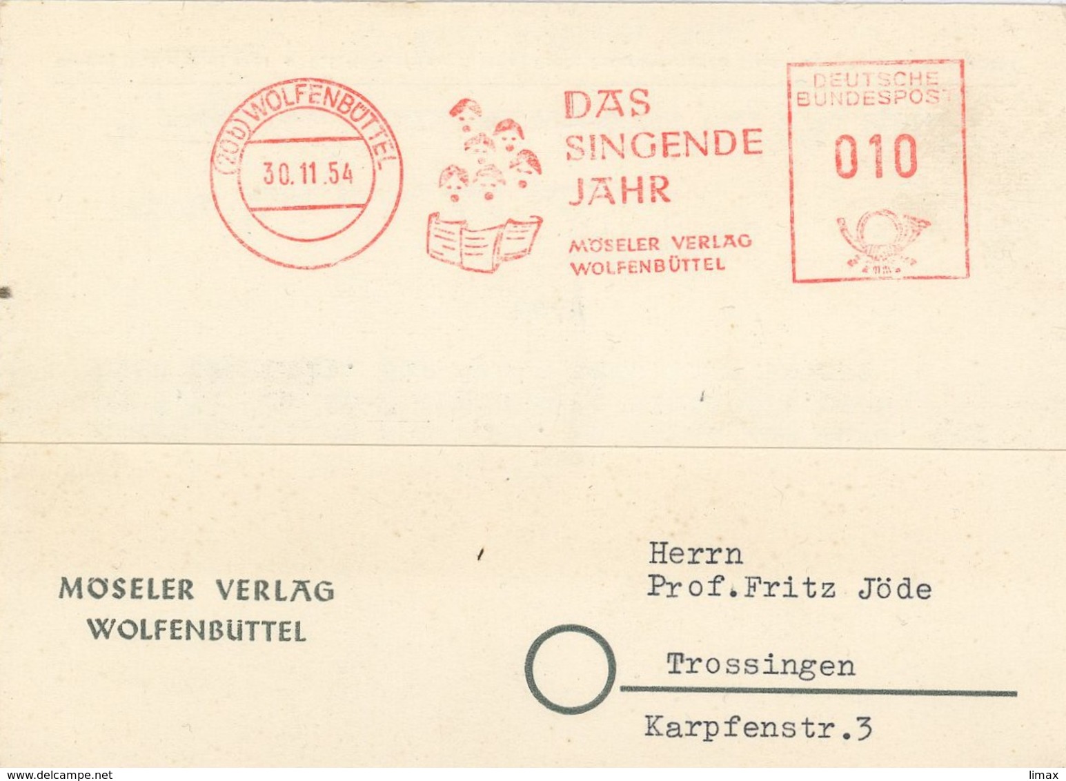 AFS 20b Wolfenbüttel - Das Singende Jahr - Möseler Verlag 1954 Sänger Chor - Lettres & Documents