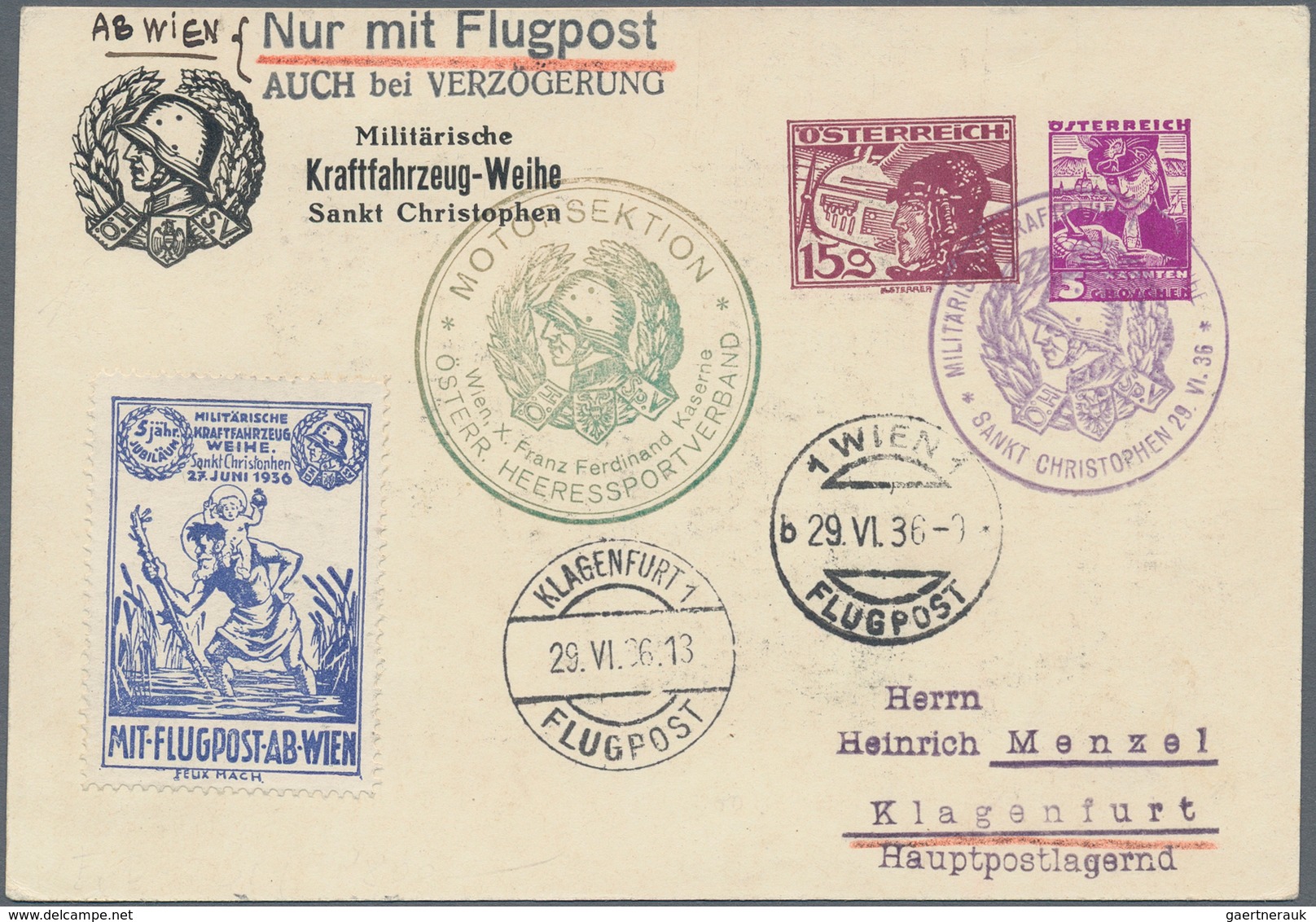 Österreich - Privatganzsachen: 1936 (29.6.), Offizielle Festkarte Mit Zwei Wertstempeln 15 Gr. Pilot - Other & Unclassified