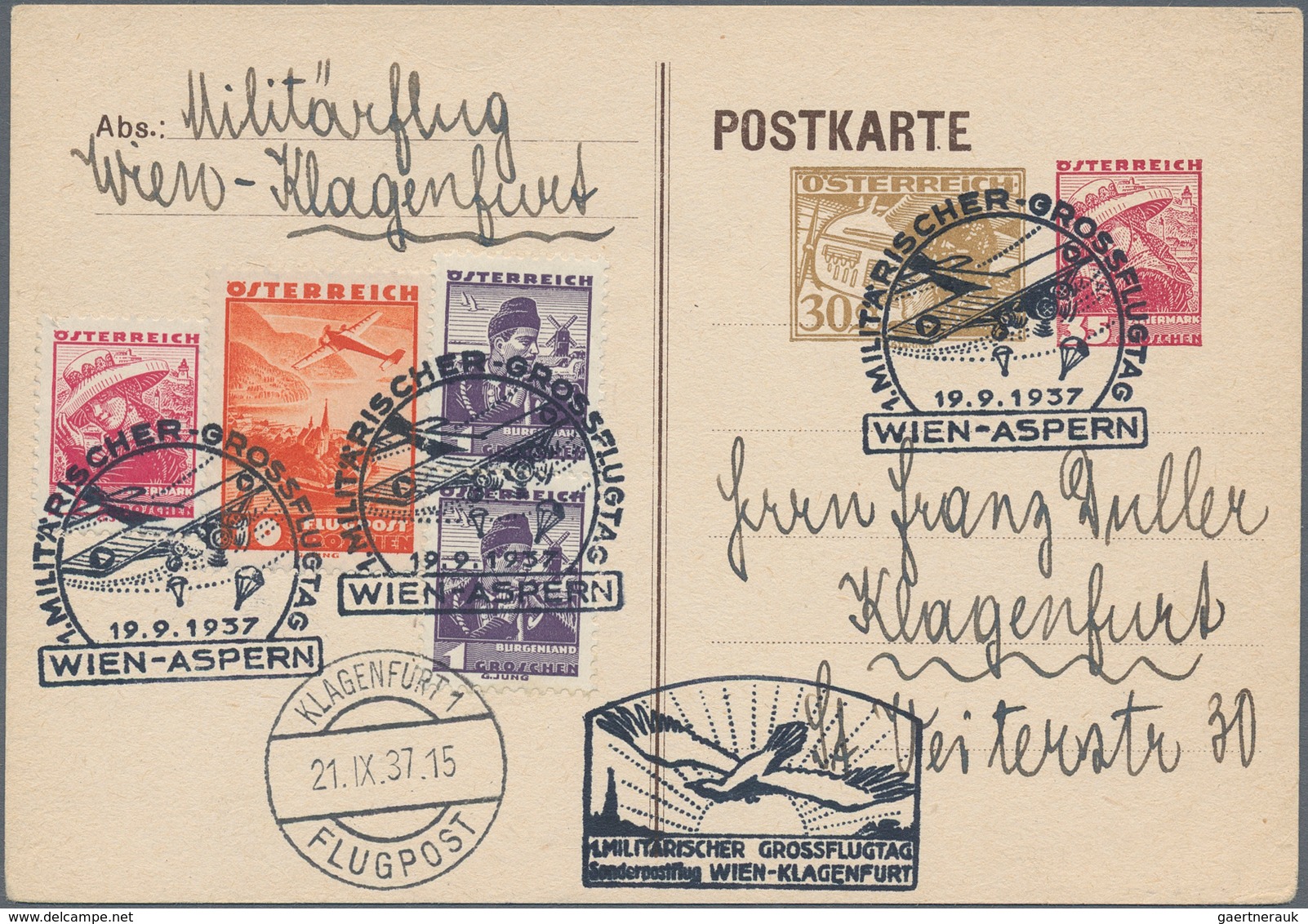 Österreich - Privatganzsachen: 1937 (19.9.), Postkarte Mit Zwei Wertstempeln 30 Gr. Pilotenkopf + 35 - Other & Unclassified