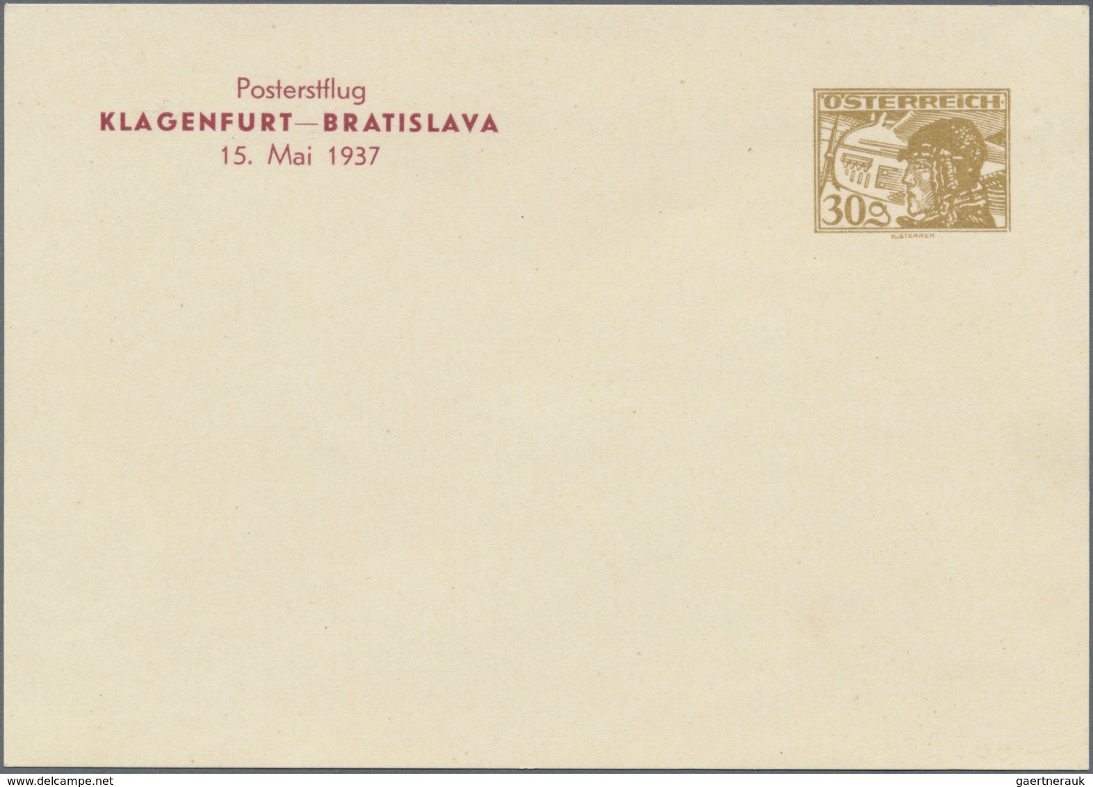 Österreich - Privatganzsachen: 1937, Postkarte Mit Wertstempel 30 Gr. Pilotenkopf Für Den Posterstfl - Sonstige & Ohne Zuordnung