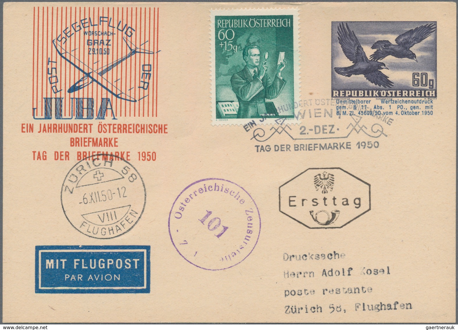 Österreich - Privatganzsachen: 1950 (2.12.), Postkarte Mit Wertstempel Vögel 60 Gr. Zufrankiert Mit - Sonstige & Ohne Zuordnung