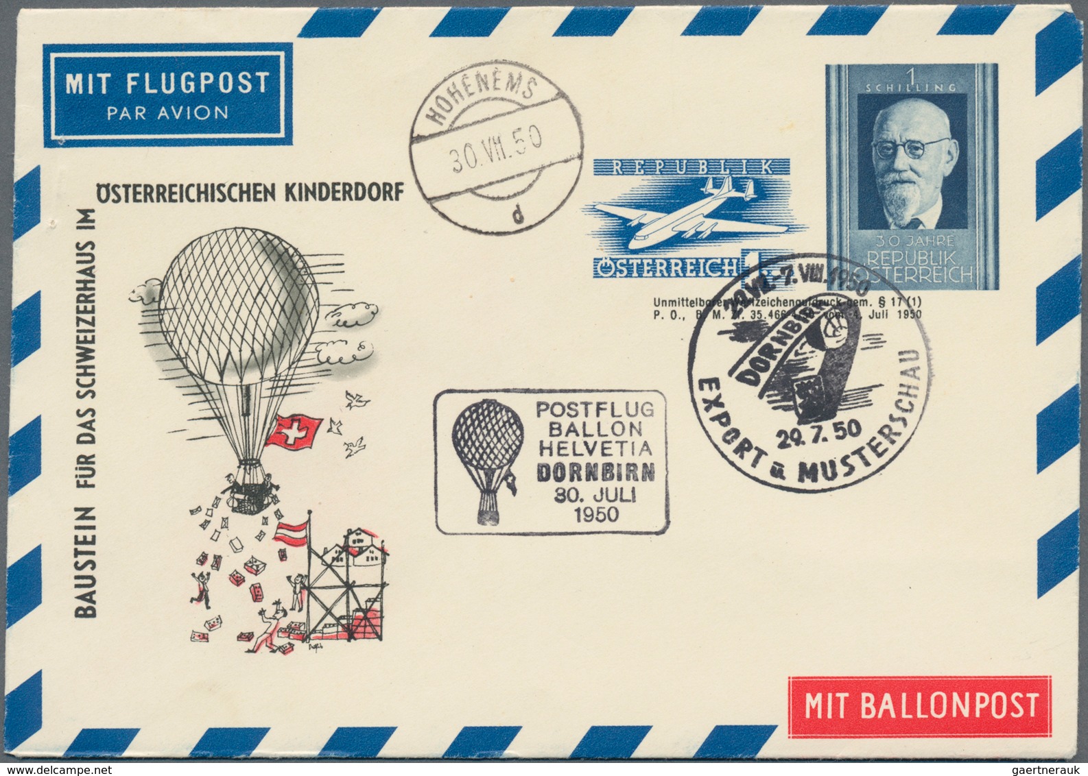 Österreich - Privatganzsachen: 1950 (29.7.), Flugpostumschlag Mit Zwei Wertstempeln 1 S. Hellblau Un - Sonstige & Ohne Zuordnung