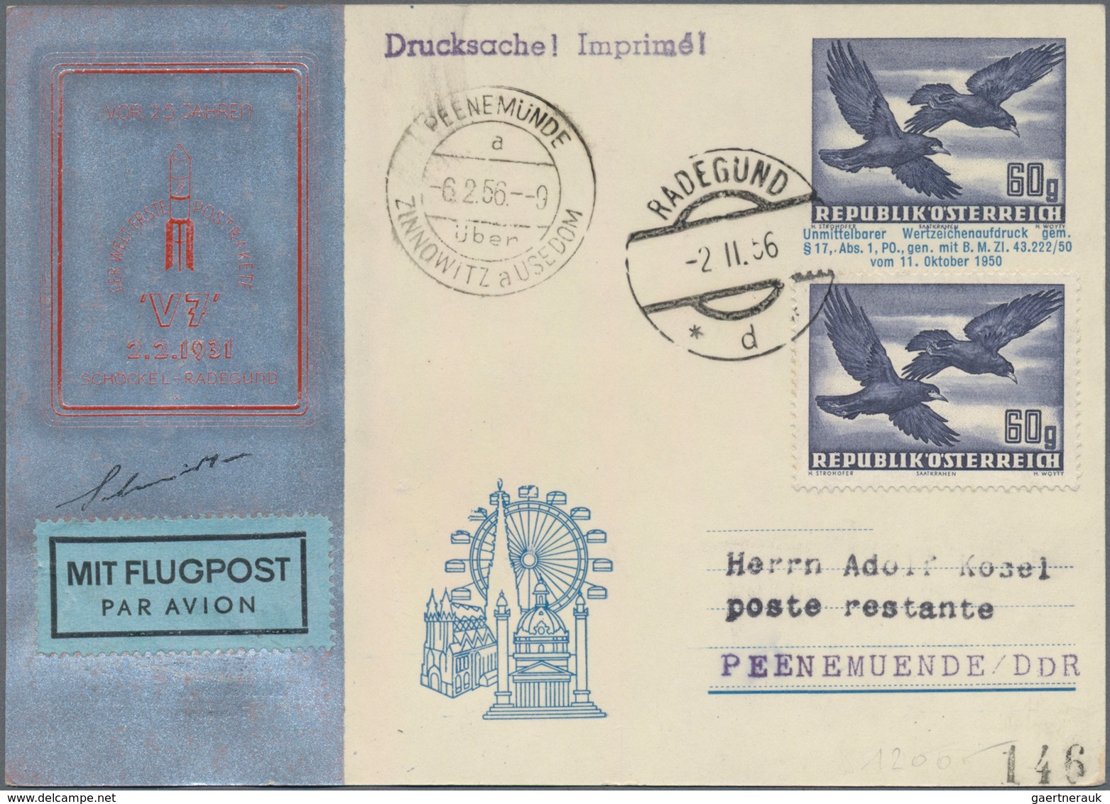 Österreich - Privatganzsachen: 1956 (2.2.), Privat-Postkarte Mit Wertstempel Vögel 60 Gr. Zufrankier - Sonstige & Ohne Zuordnung